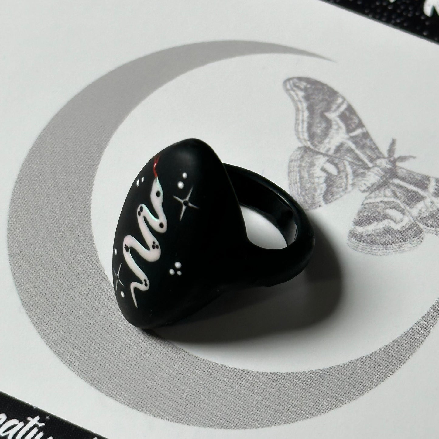 Hand Painted Witchy Celestial Snake Ring
