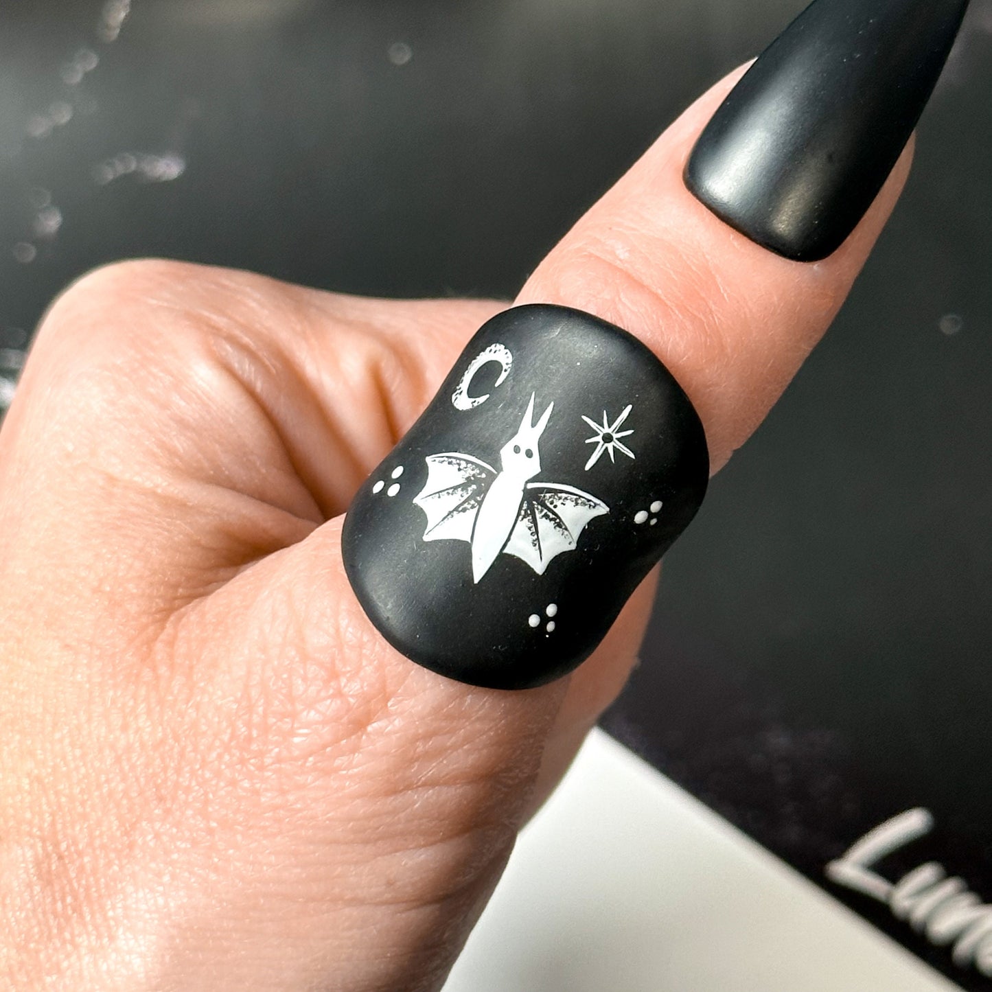 Hand Painted Gothic Halloween Bats Ring