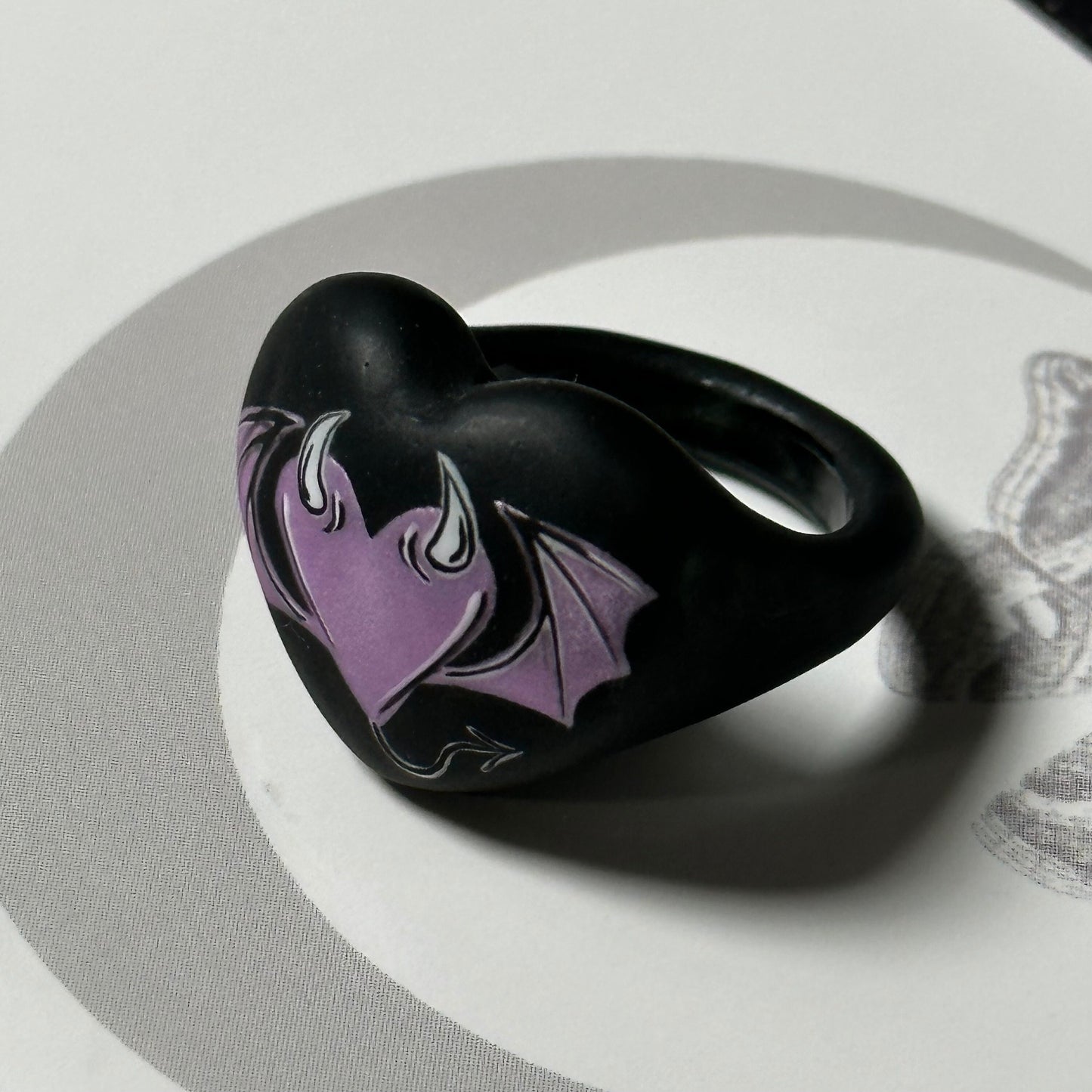 Hand Painted Gothic Heart Succubus Ring