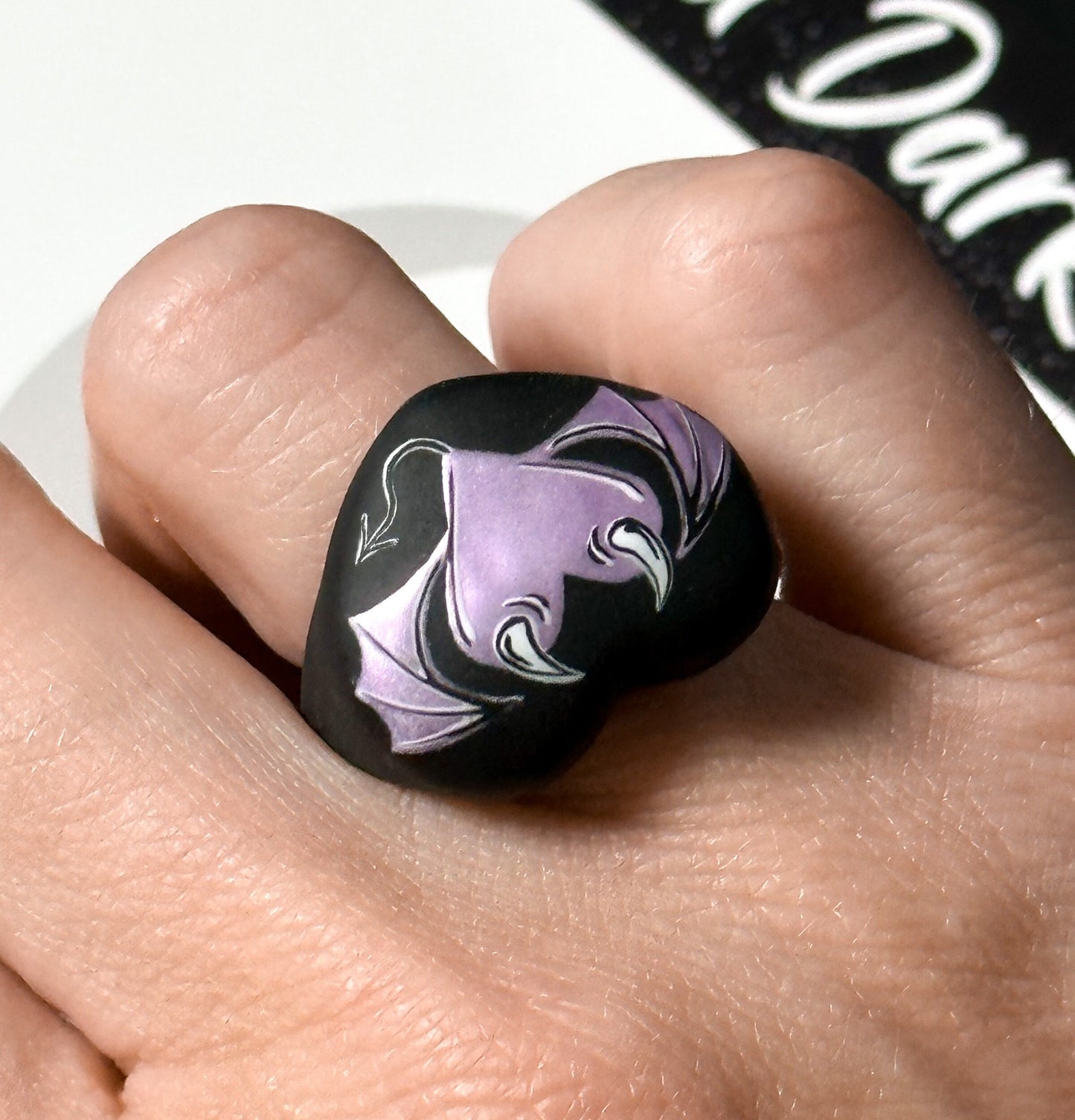 Hand Painted Gothic Heart Succubus Ring