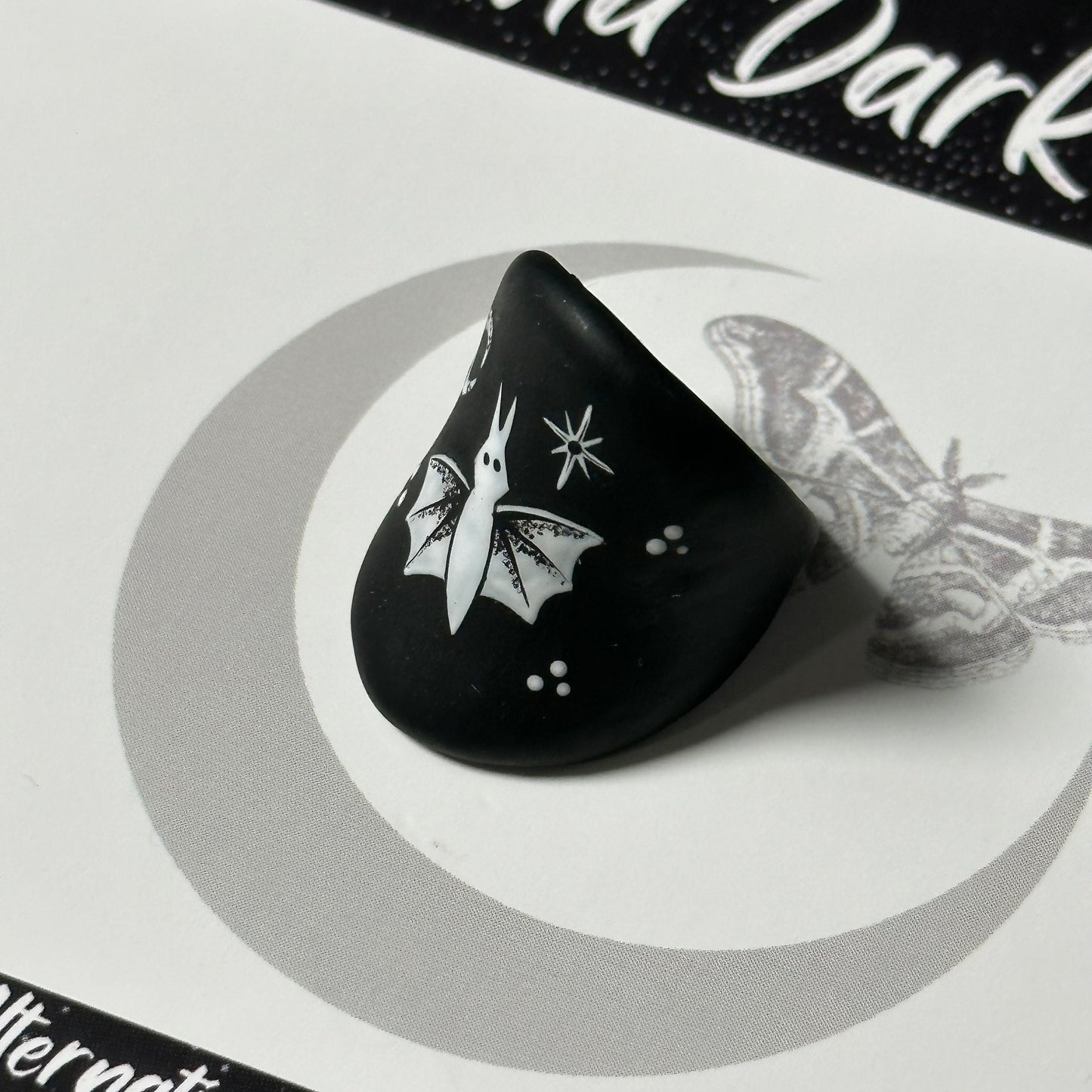 Hand Painted Gothic Halloween Bats Ring
