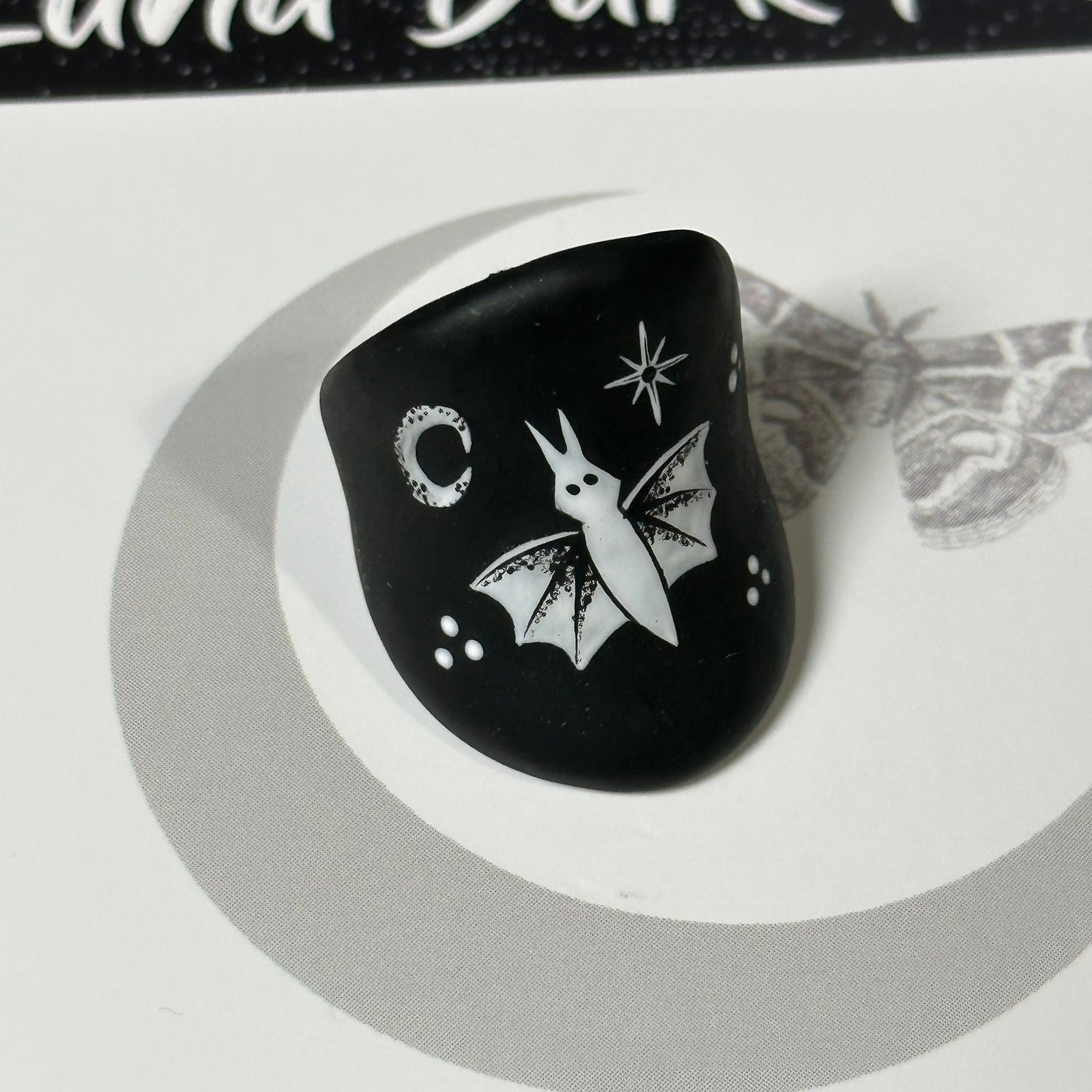 Hand Painted Gothic Halloween Bats Ring