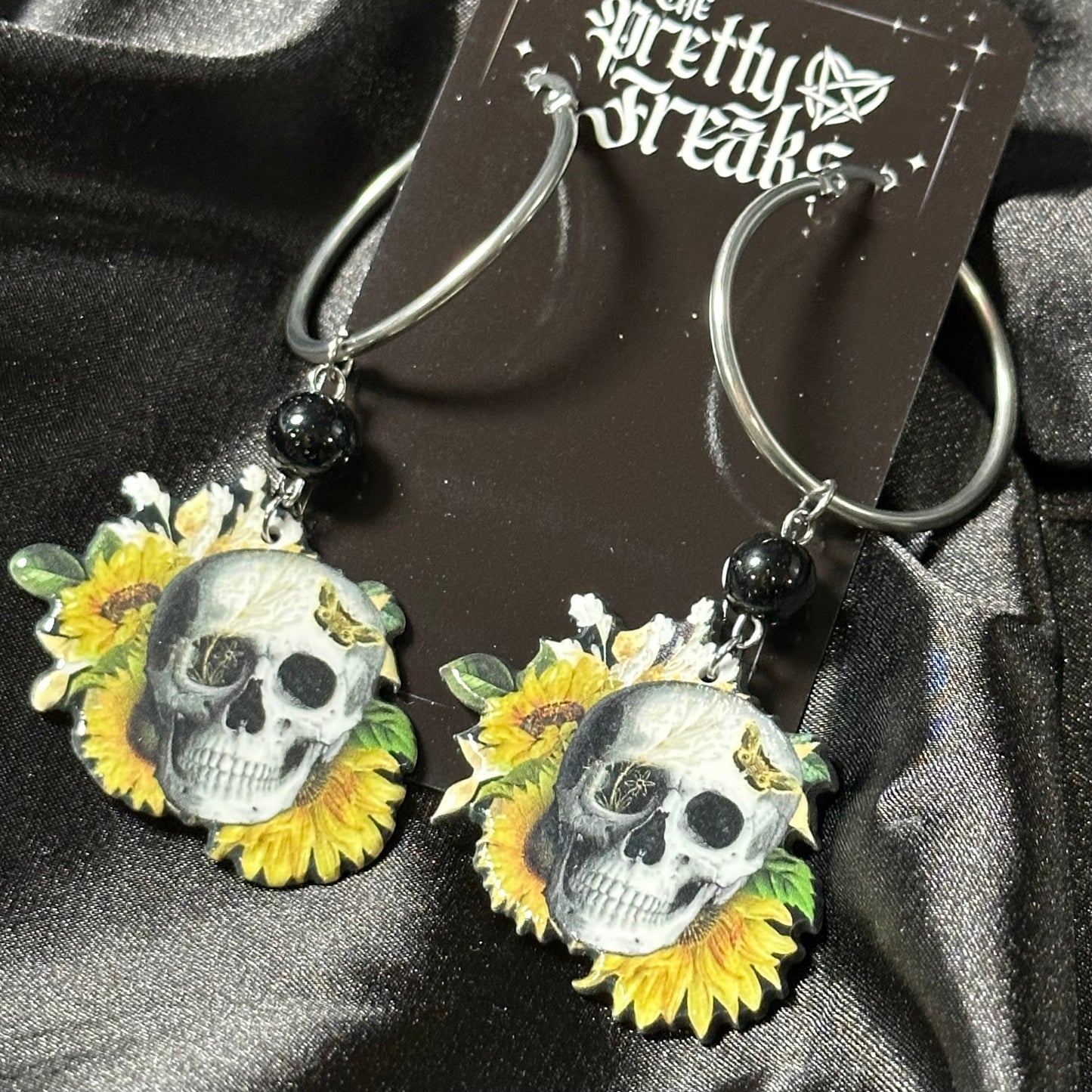 Skull Sunflower Hoop Earrings