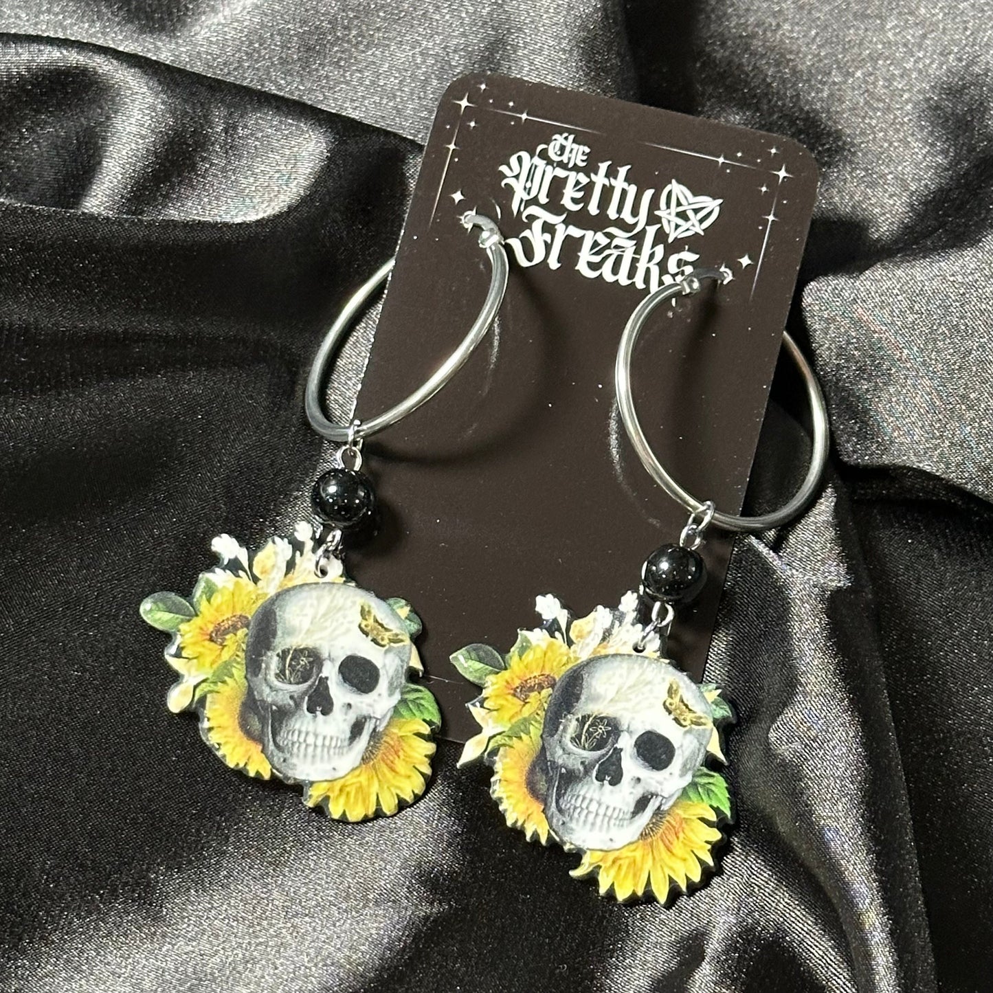 Skull Sunflower Hoop Earrings