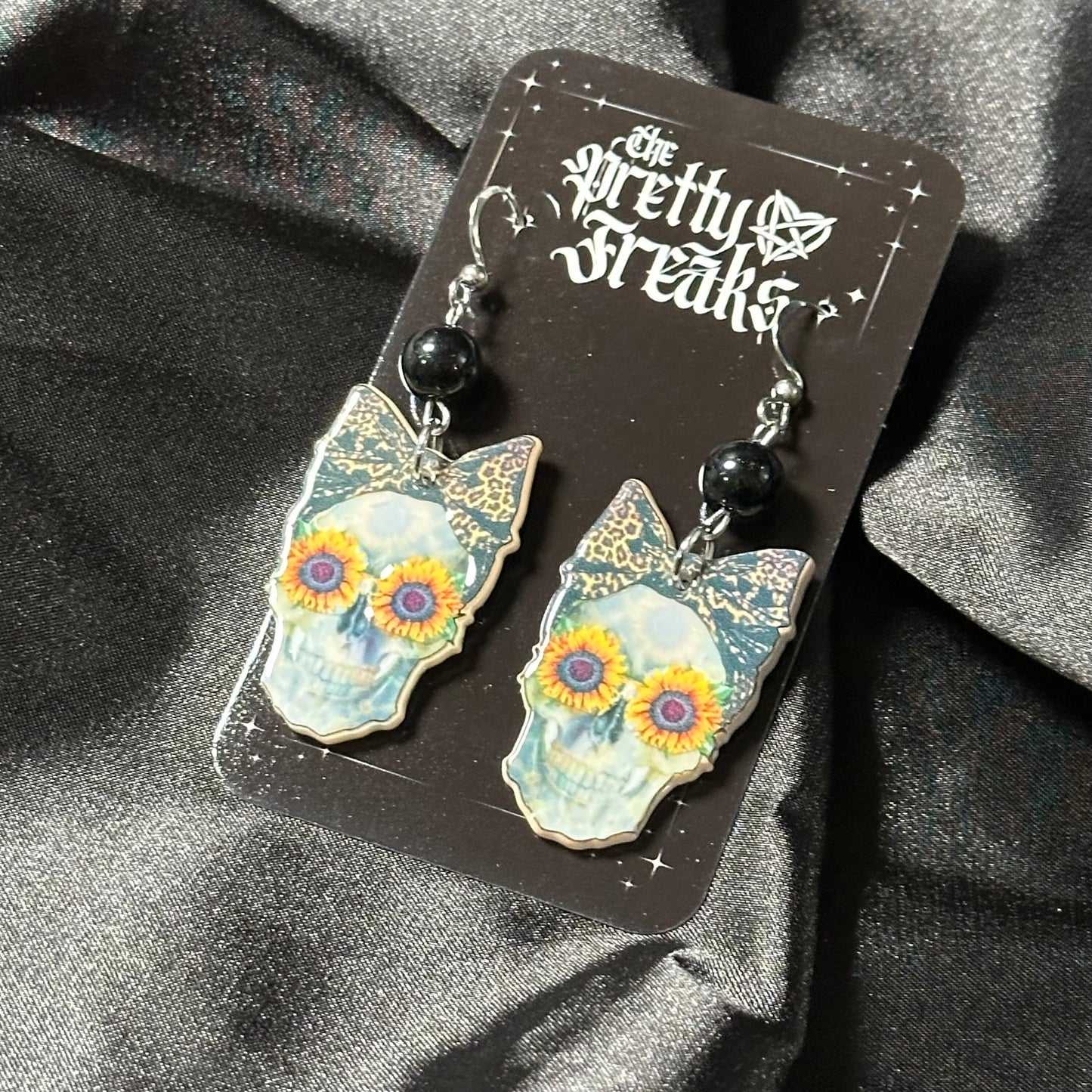 Skull Sunflower Dangle Earrings