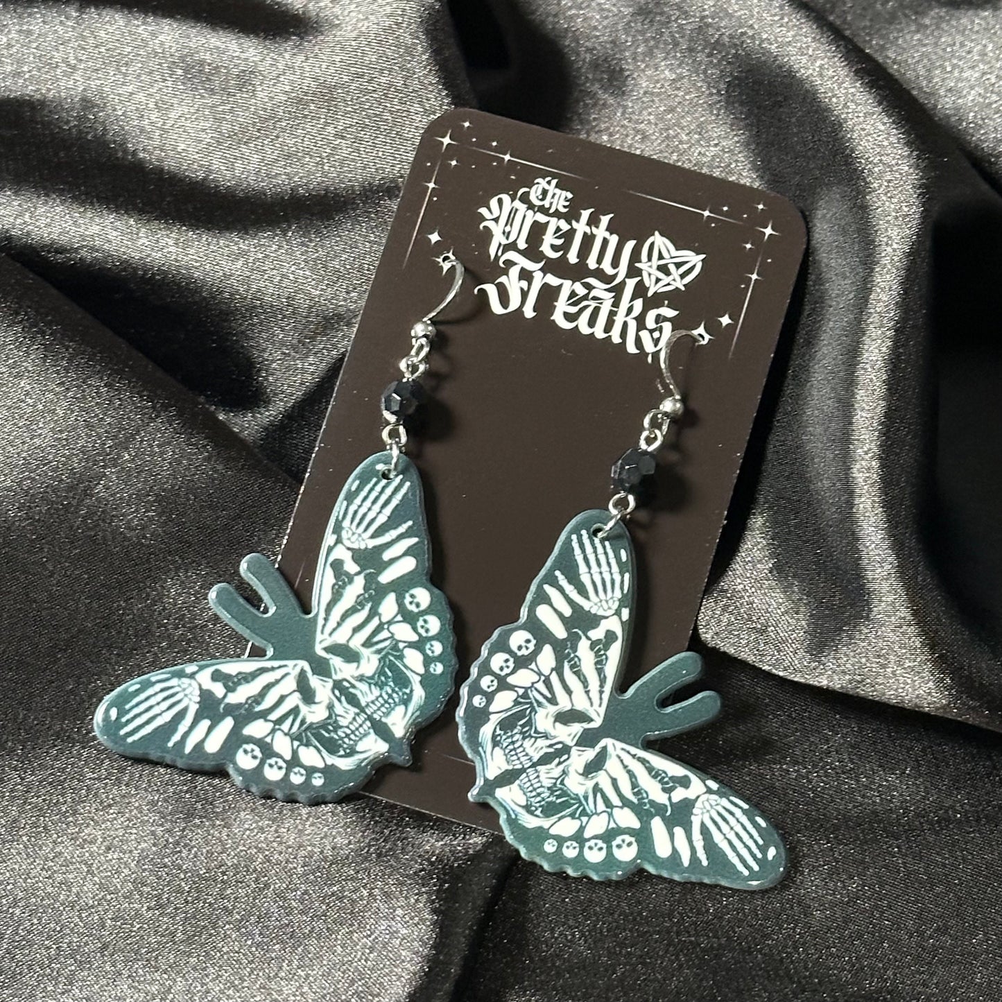 Gothic Skeleton Moth Earrings