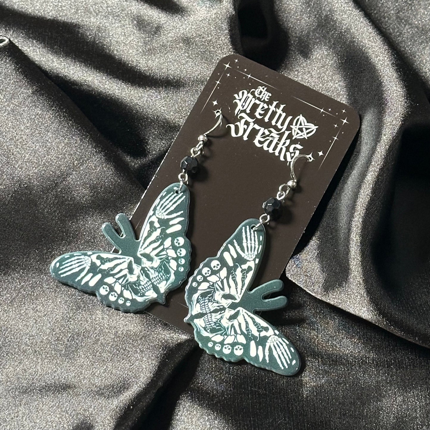 Gothic Skeleton Moth Earrings