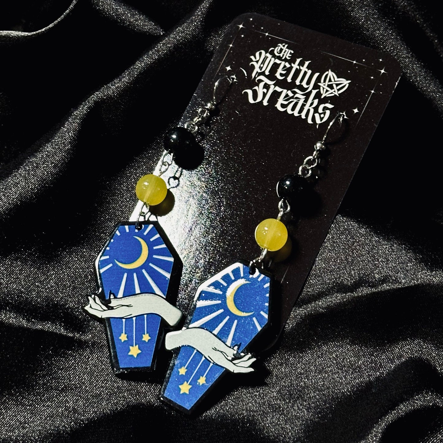 Gothic Moon Coffin Dangle Earrings