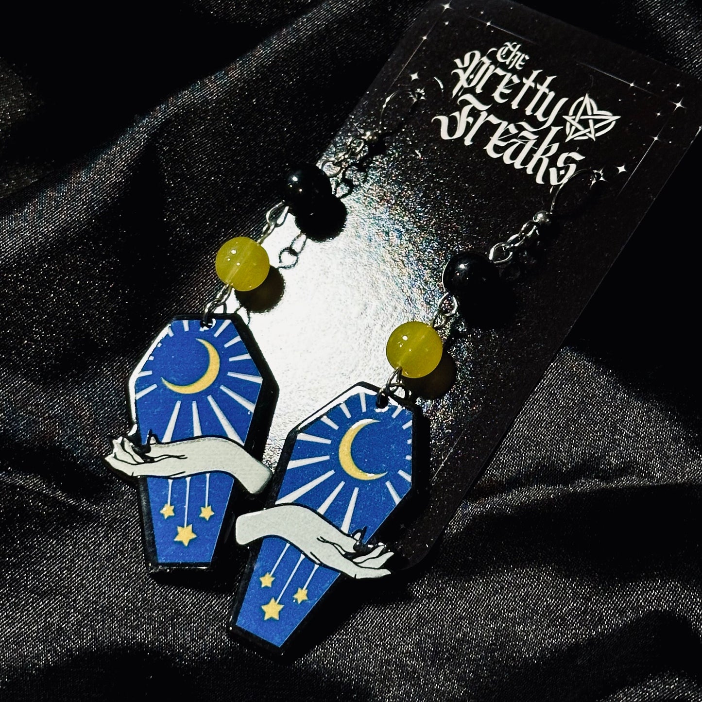 Gothic Moon Coffin Dangle Earrings