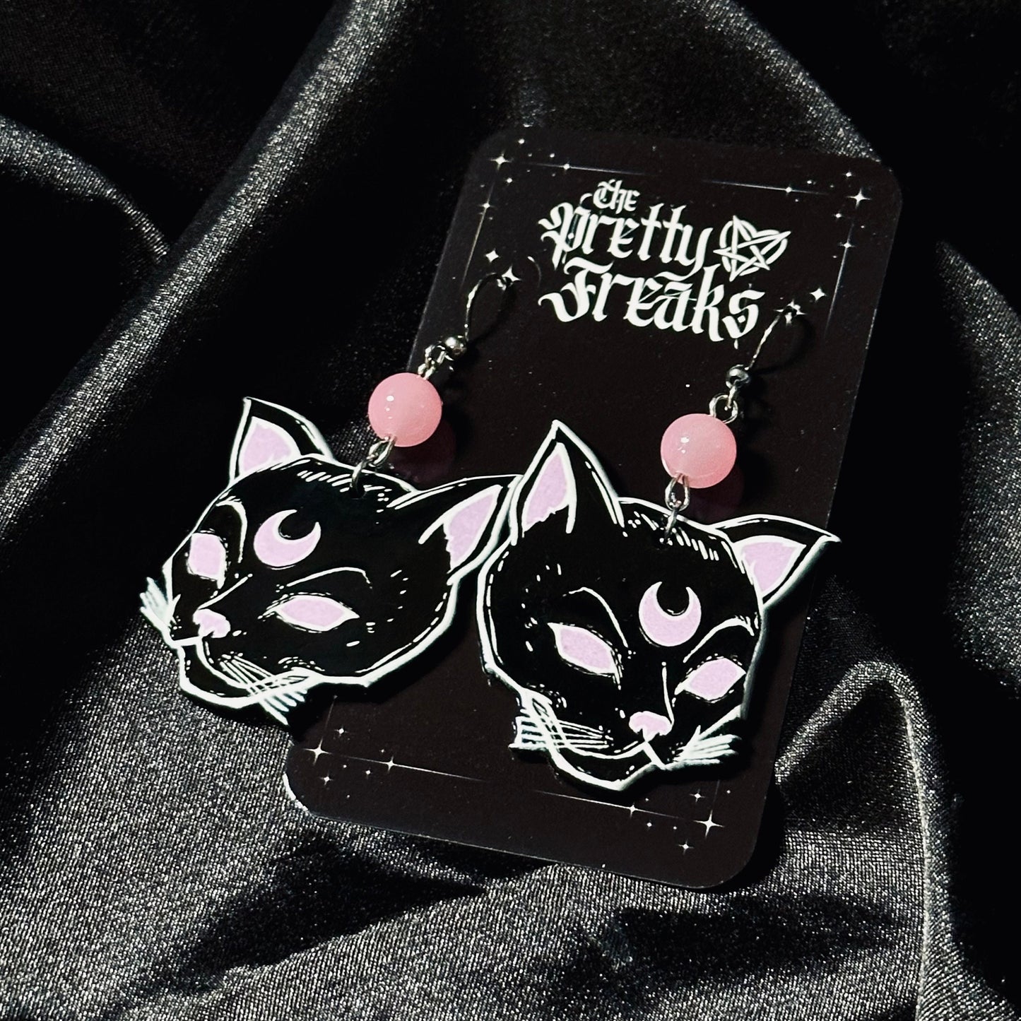 Pink Moon Kitty Earrings