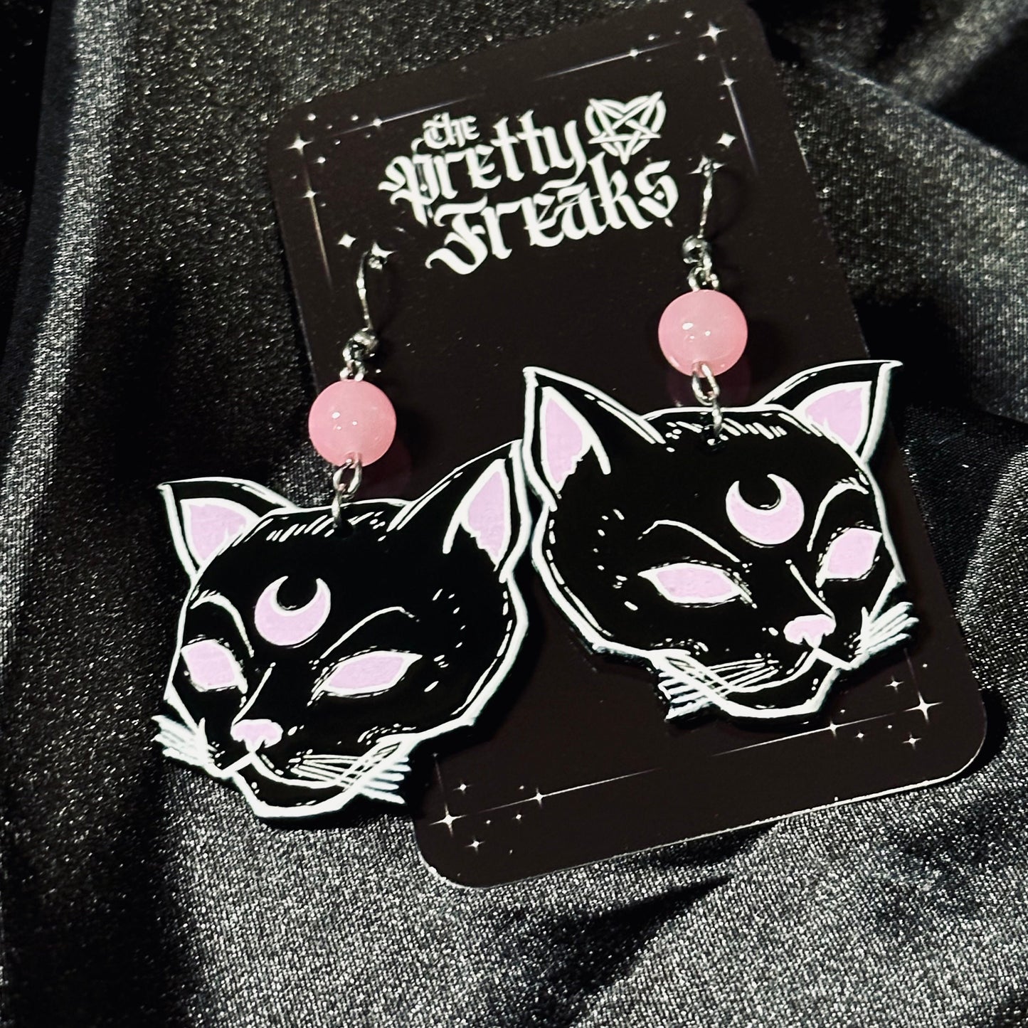 Pink Moon Kitty Earrings
