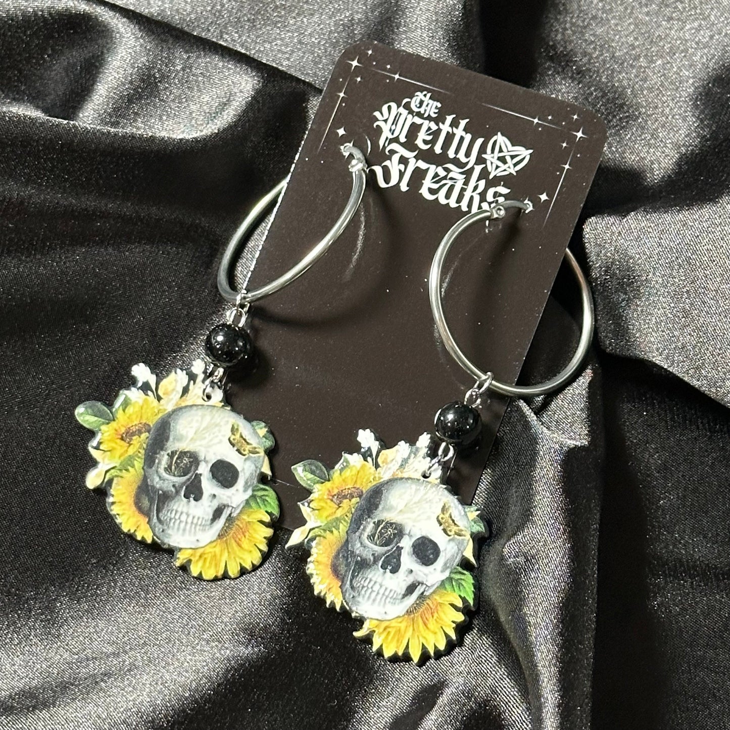 Skull Sunflower Hoop Earrings