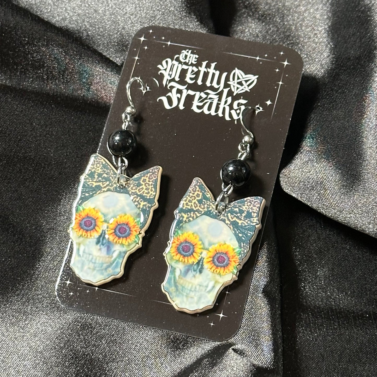 Skull Sunflower Dangle Earrings