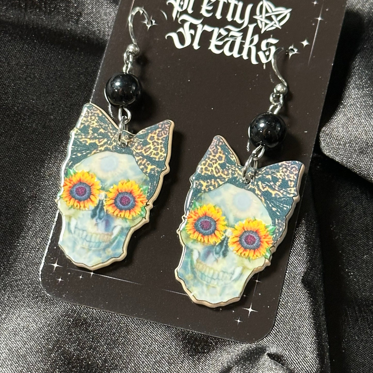 Skull Sunflower Dangle Earrings