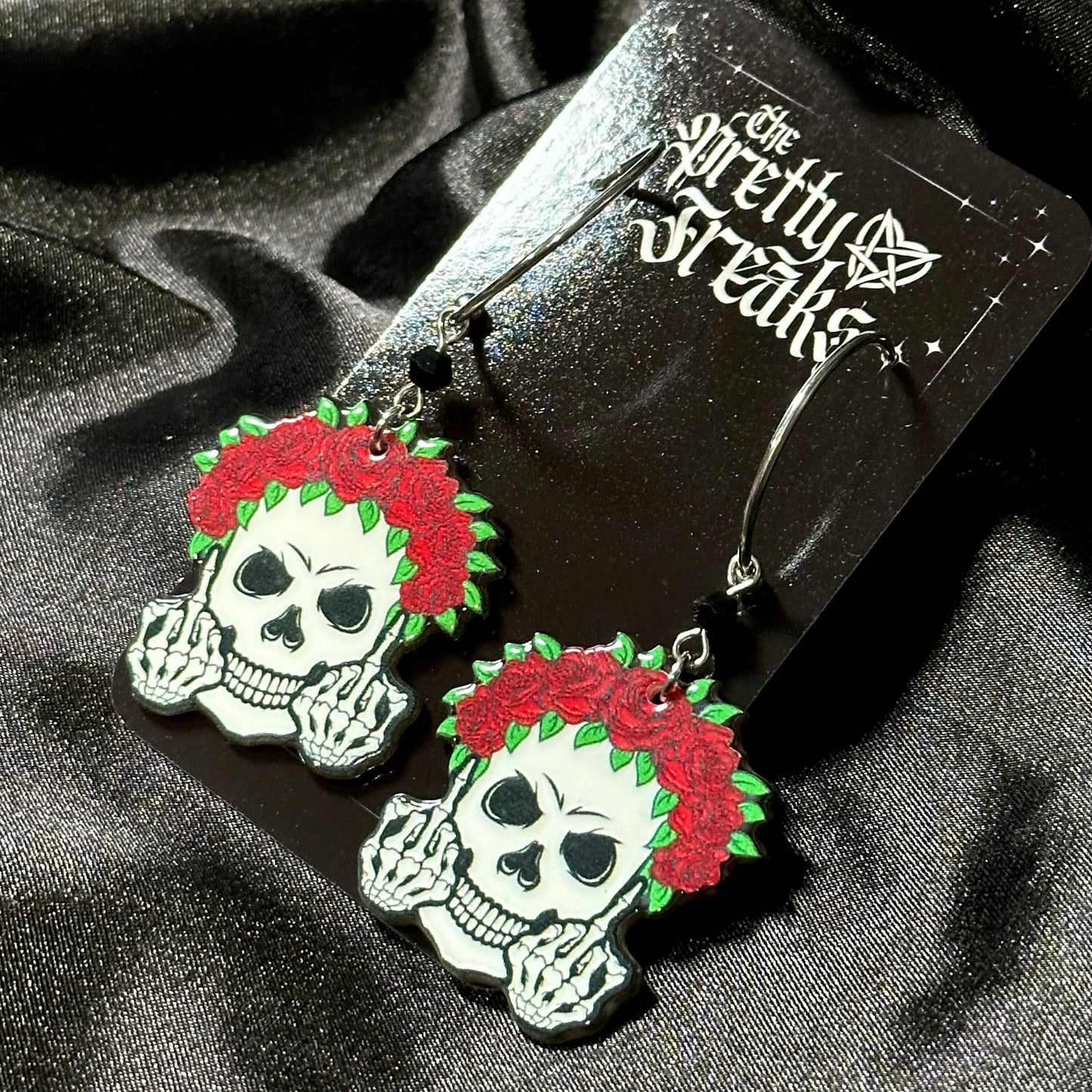 Skeleton Rose Hoop Earrings