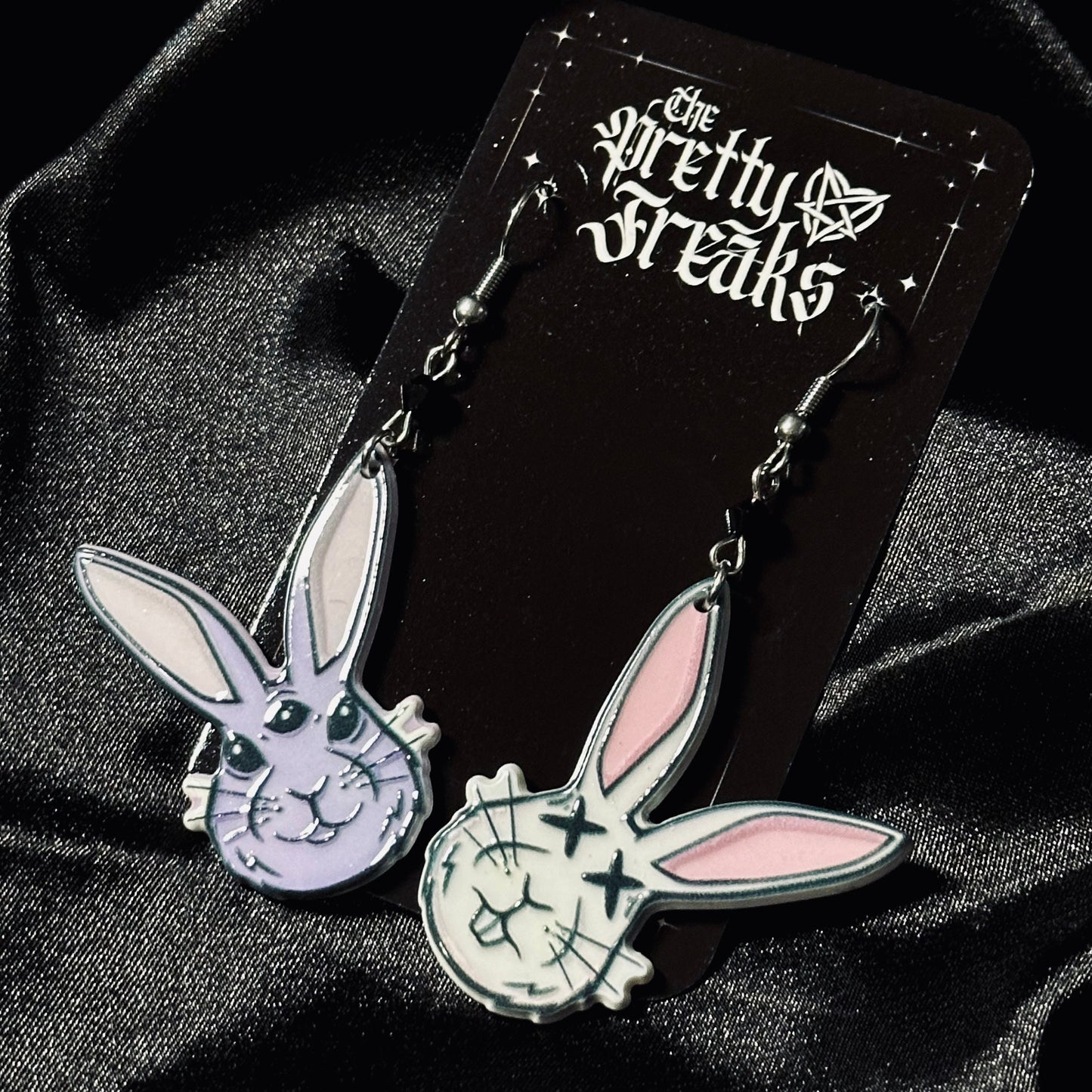 Gothic Easter Bunny Mismatched Hoop Earrings