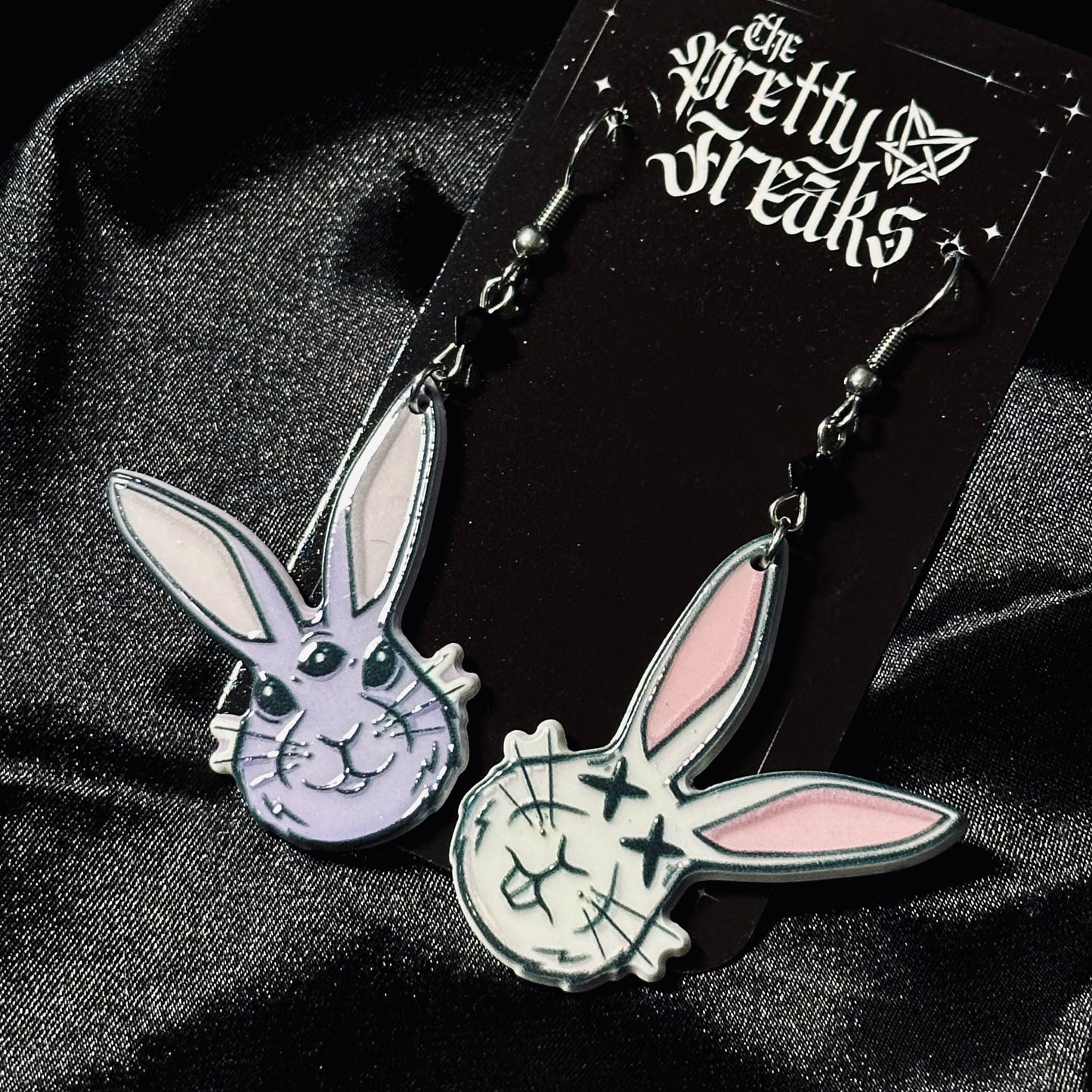 Gothic Easter Bunny Mismatched Hoop Earrings