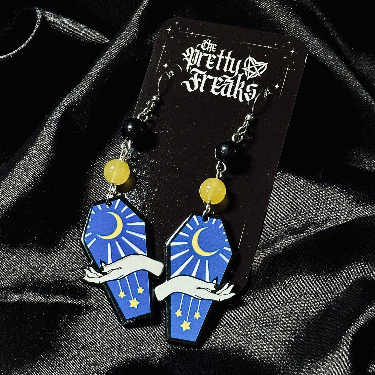 Gothic Moon Coffin Dangle Earrings