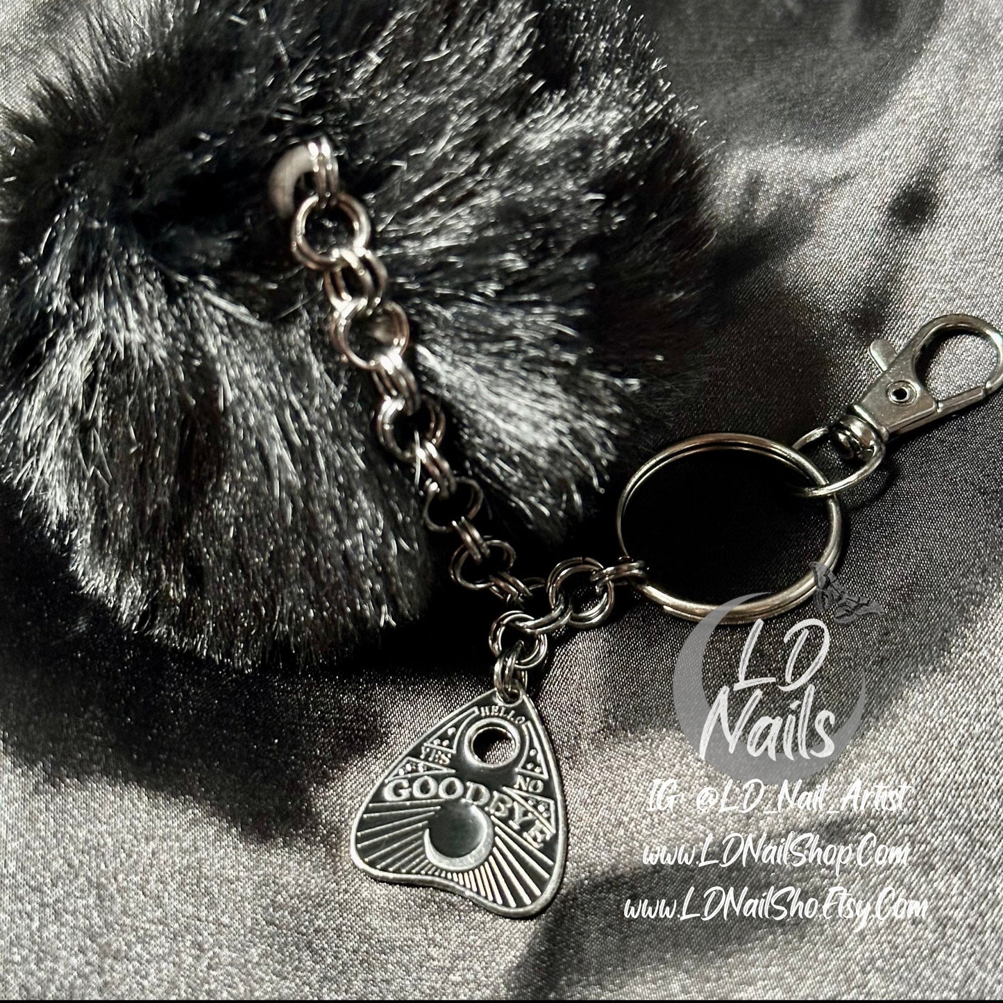 Gothic Ouija Planchette Faux Fur Keychain