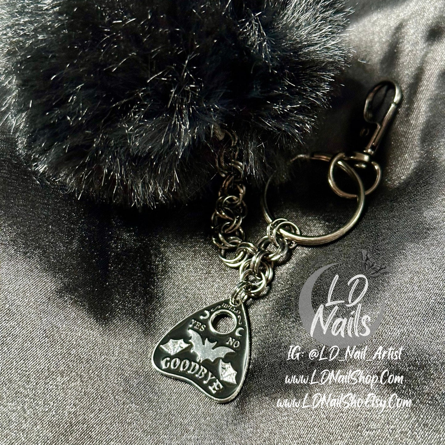 Gothic Ouija Planchette Faux Fur Keychain