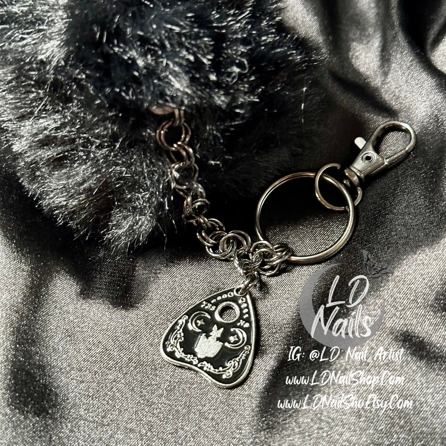 Gothic Ouija Planchette Faux Fur Keychain