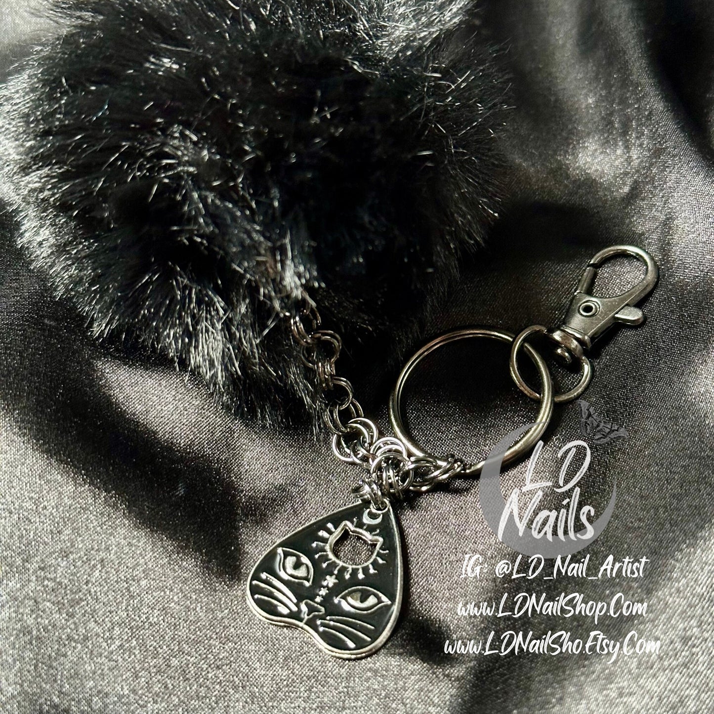 Gothic Ouija Planchette Faux Fur Keychain