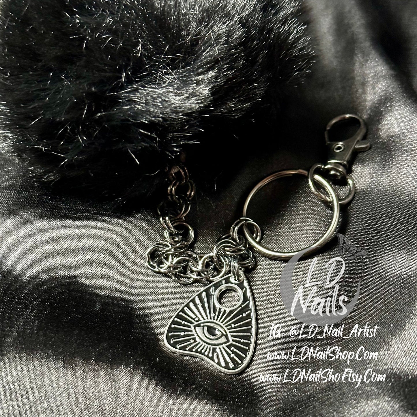 Gothic Ouija Planchette Faux Fur Keychain