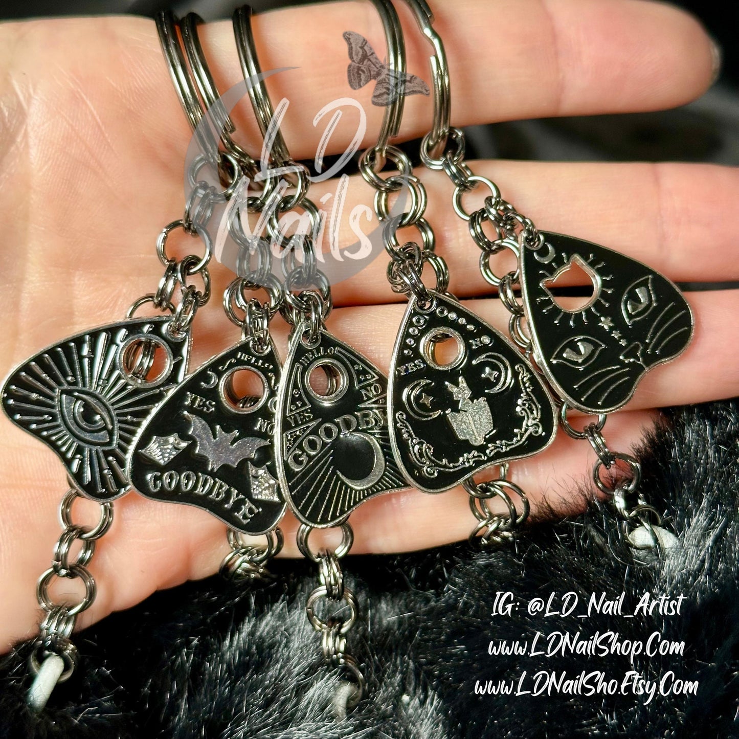 Gothic Ouija Planchette Faux Fur Keychain