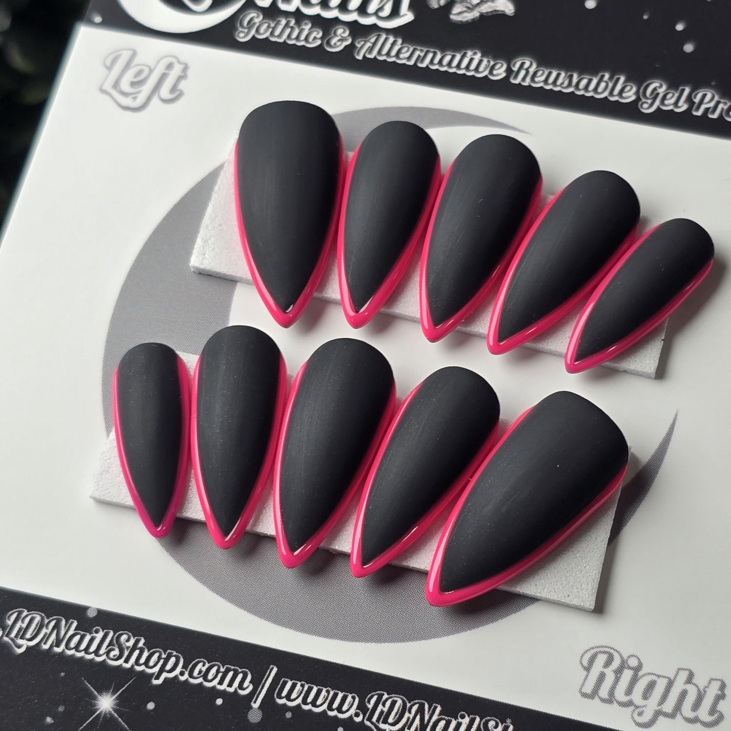 Black and Pink Skinny French, Halloween Press Ons, Fall Nails, Gothic Press Ons, Witchy Nails, Reusable False Nails, Alternative Nails