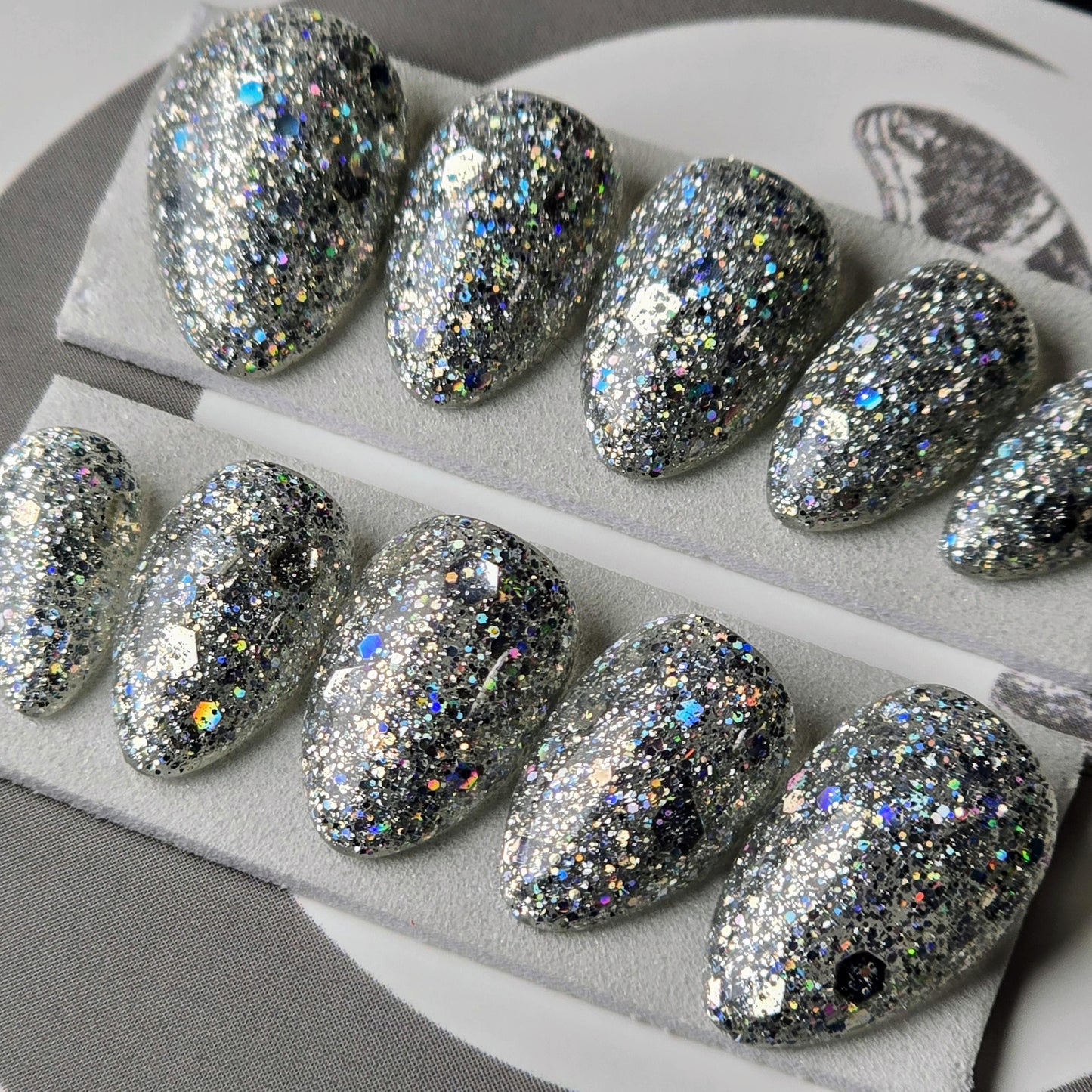 Glitterstorm, Silver Party Nails, Holographic Glitter Press On Nails, Chunky Glitter Nails, Gothic Nails, Witchy Nails, Reusable False Nails