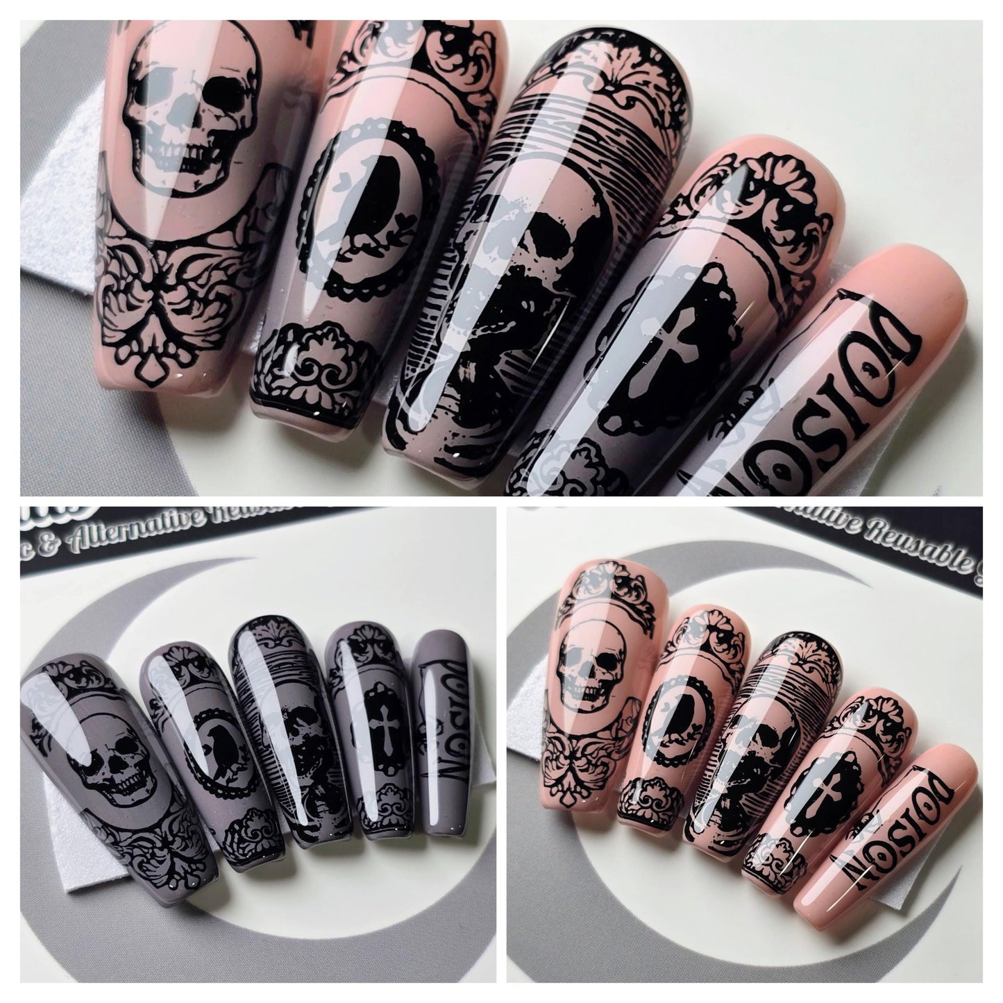 Poisoned Portraits - Crypy Couture, Gothic Victorian Press On Nails, Gothic Halloween Press Ons