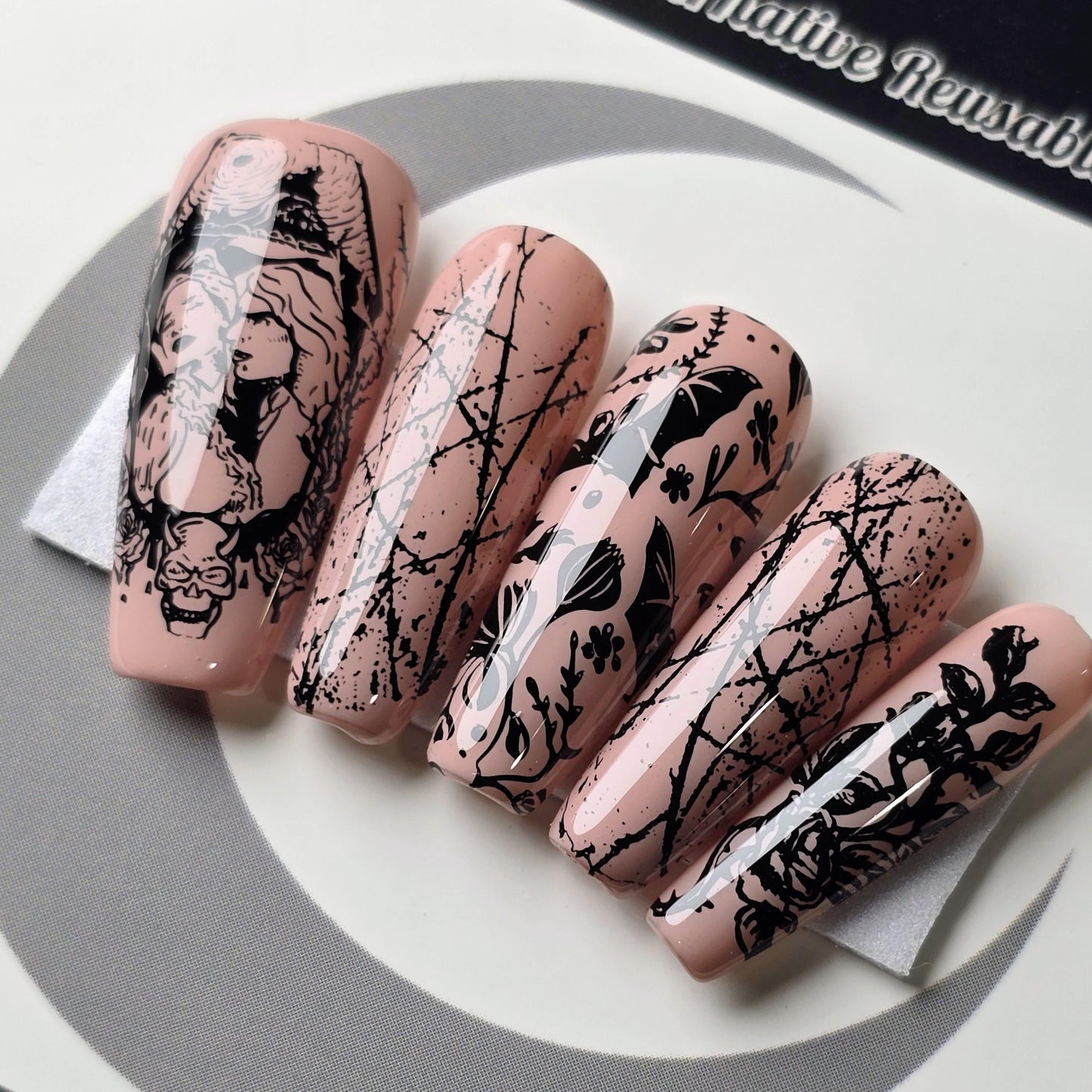 Bloodthorn - Crypy Couture, Gothic Vampire Press On Nails, Gothic Halloween Thermal Press Ons