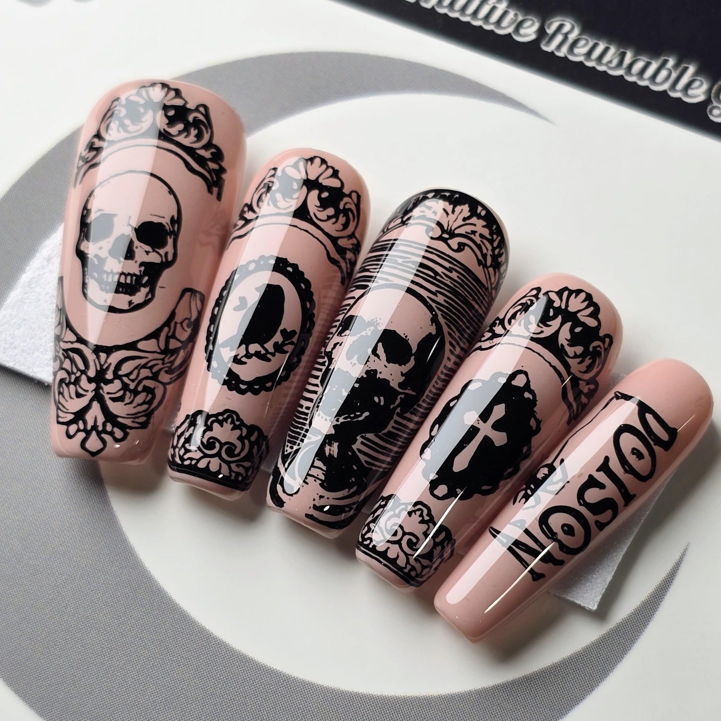 Poisoned Portraits - Crypy Couture, Gothic Victorian Press On Nails, Gothic Halloween Press Ons