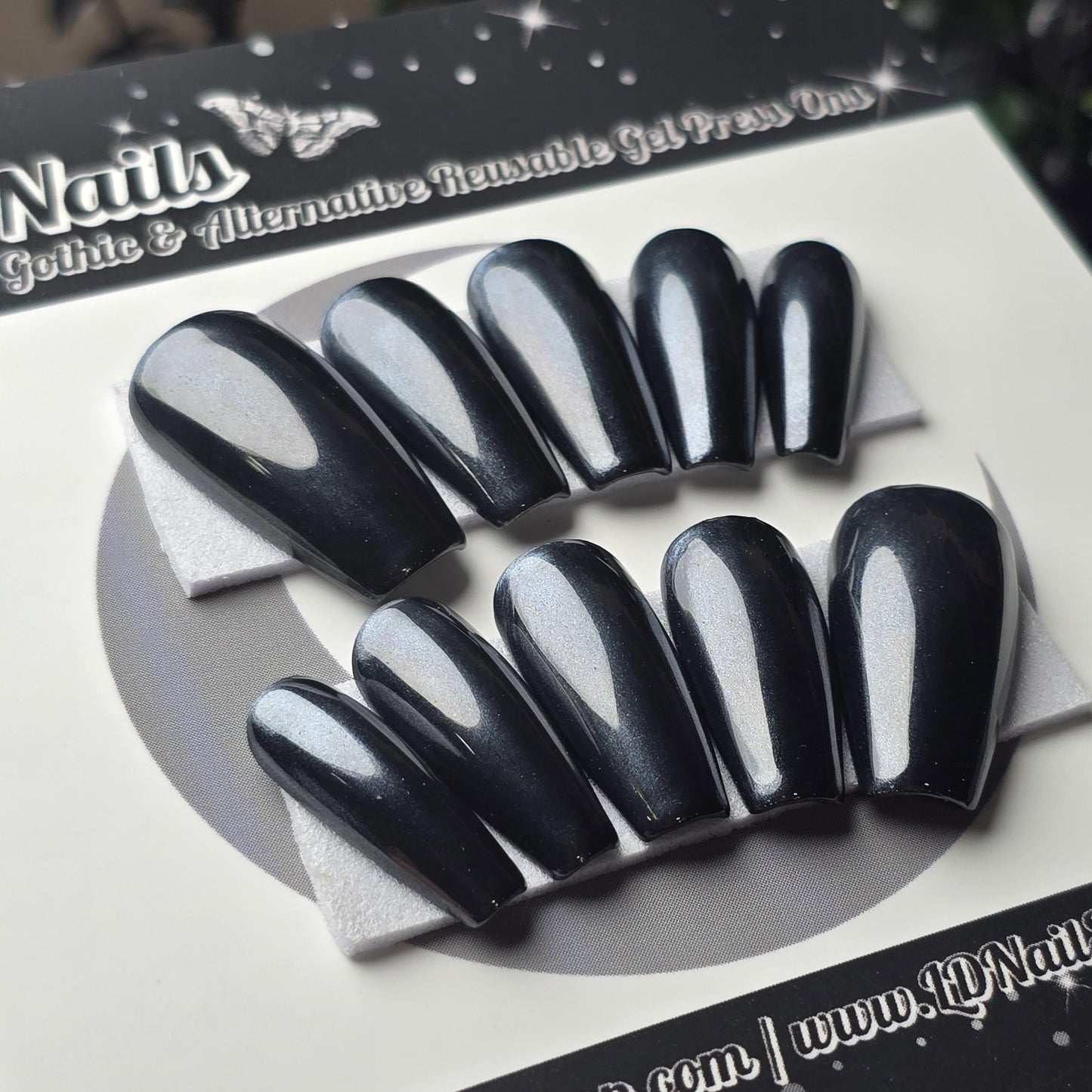 Midnight Chrome, Black Chrome Press On Nails, Basic Chrome Nails, Gothic Nails, Witchy Nails, Basic Nails, Reusable False Nails