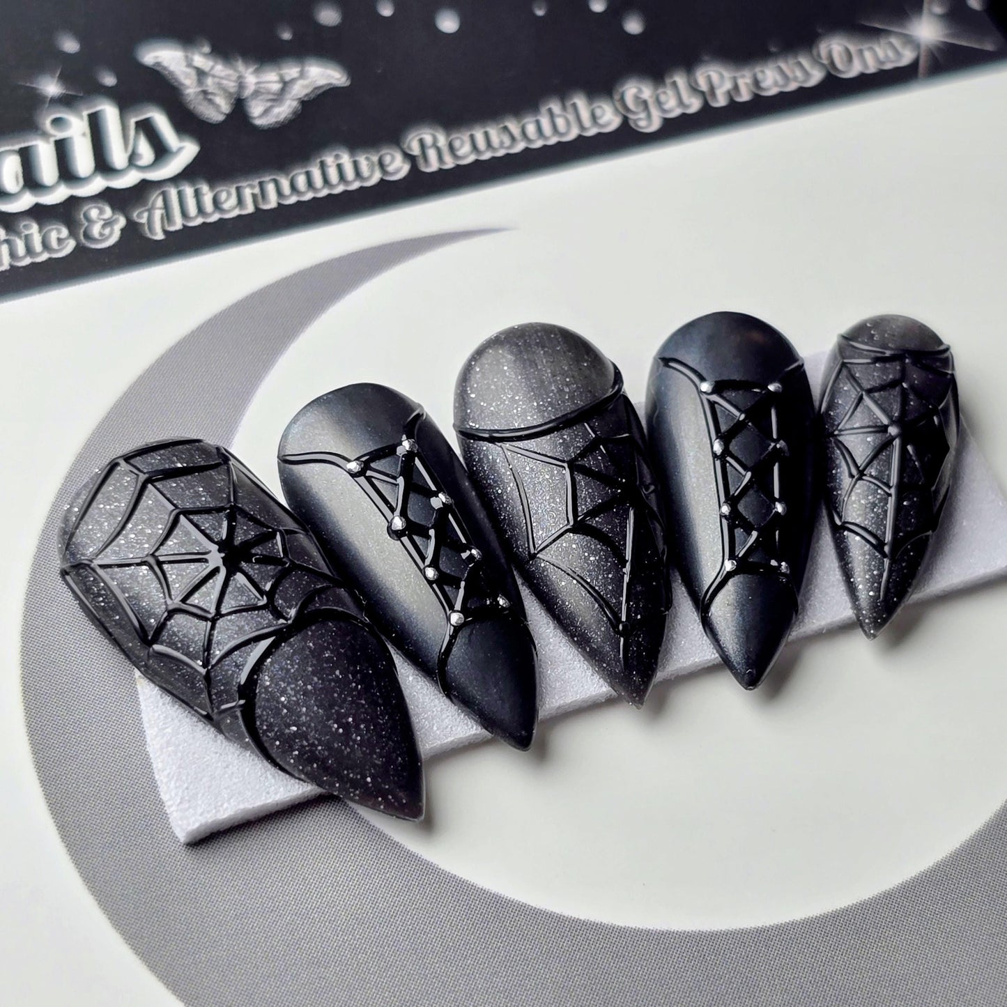 Deathlace - Crypt Coture, Vampire Halloween Press Ons, Gothic Spiderweb Corset Press On Nails