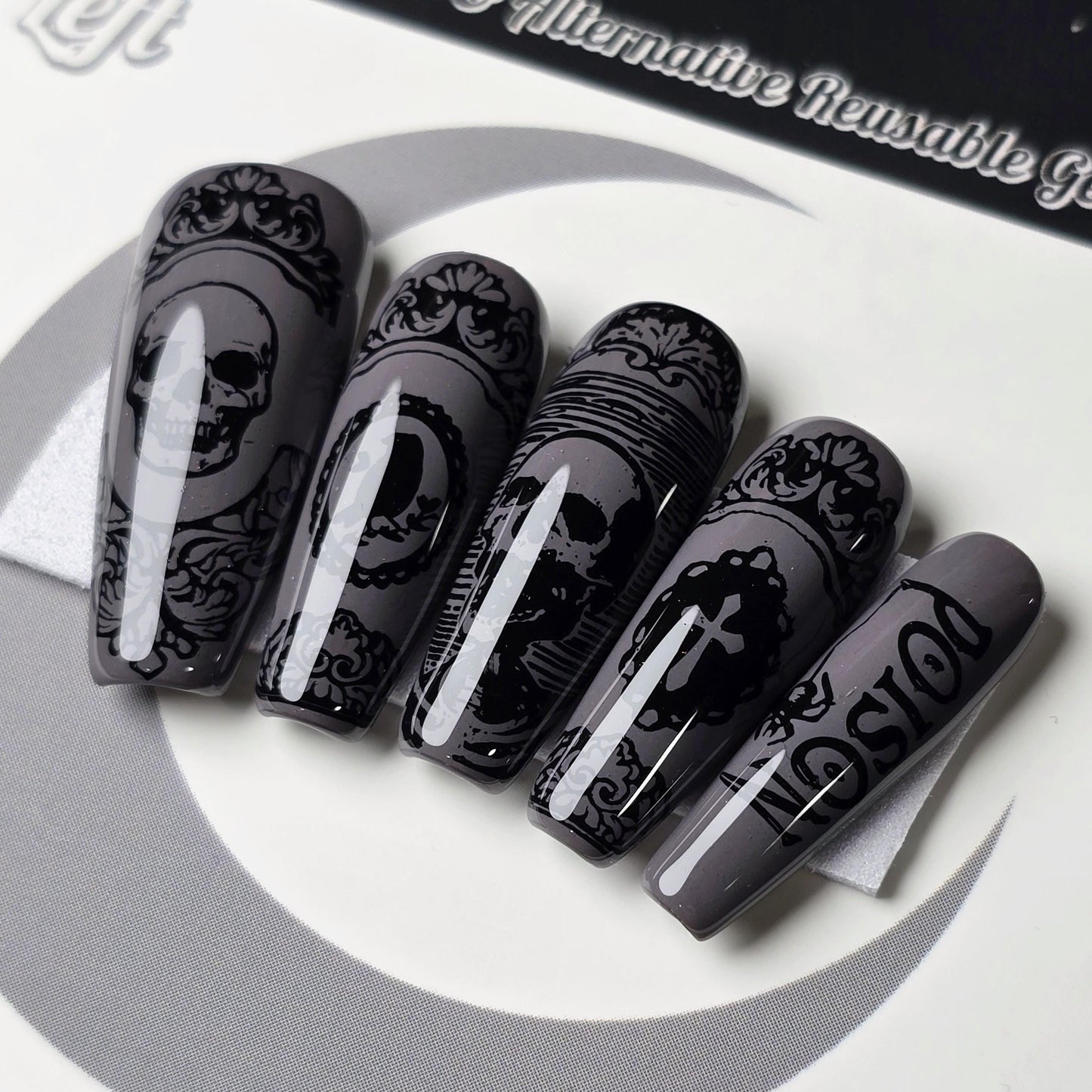 Poisoned Portraits - Crypy Couture, Gothic Victorian Press On Nails, Gothic Halloween Press Ons