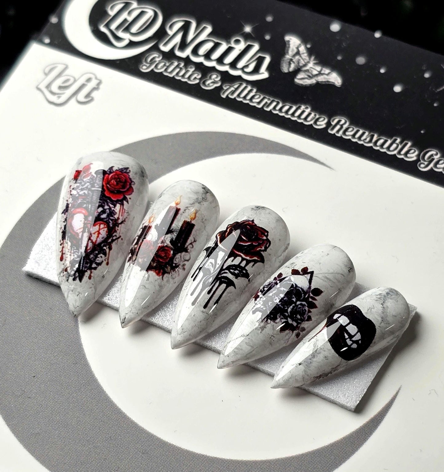 Vampire's Kiss - Crypy Couture, Gothic Vamp Rose Nails, Gothic Halloween Press Ons