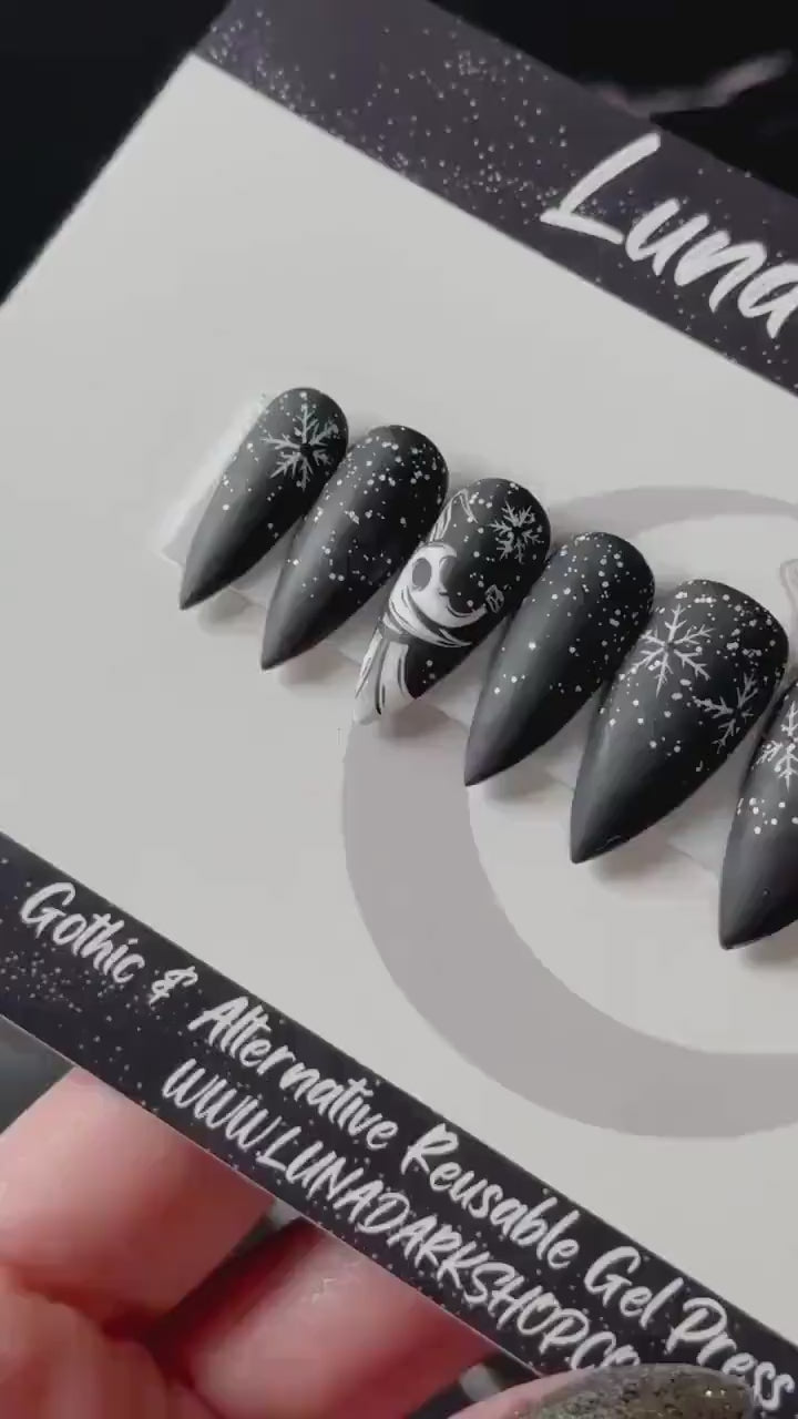 Black & White Christmas Nails, Gothic Skeleton Nails, Christmas Press On Nails, Goth Nails, Witchy Nails, Reusable False Nails, Fake Nails