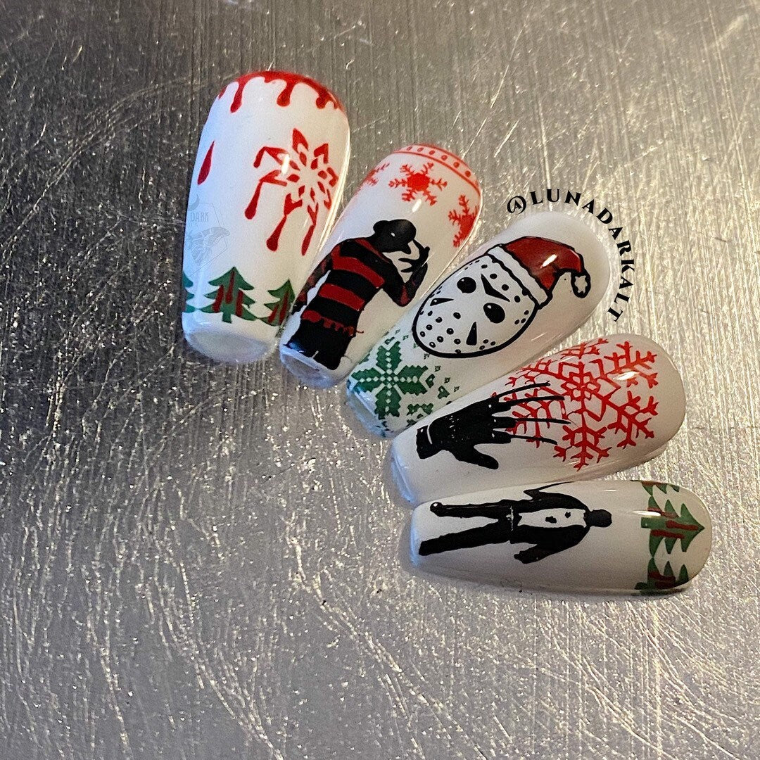 PRESS ON NAILS, Goth Press Ons, Merry Massacre, Horror Christmas, Reusable False Nails, Fake Nails, Press-on Nails, Glue-on Nails