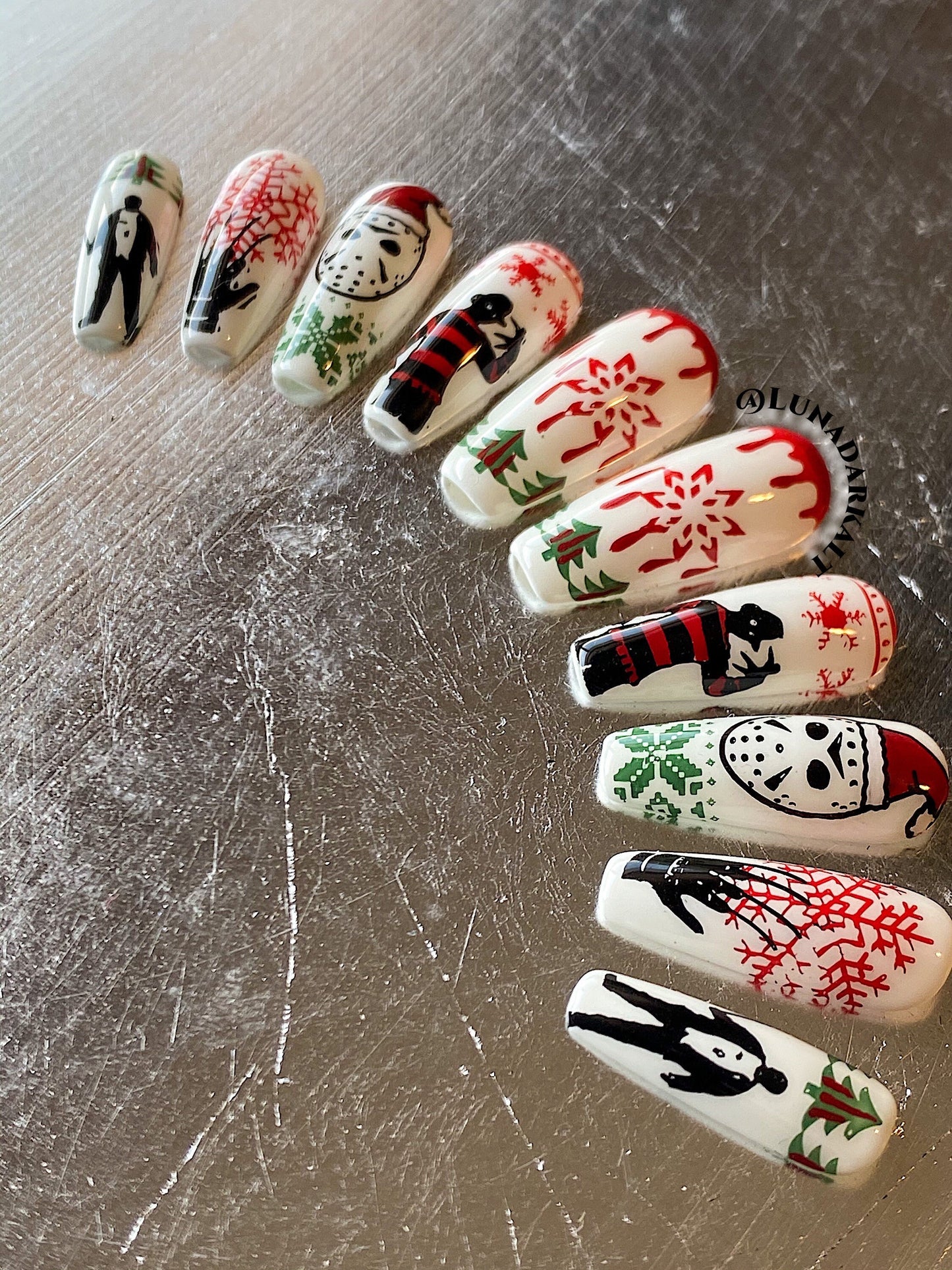 PRESS ON NAILS, Goth Press Ons, Merry Massacre, Horror Christmas, Reusable False Nails, Fake Nails, Press-on Nails, Glue-on Nails