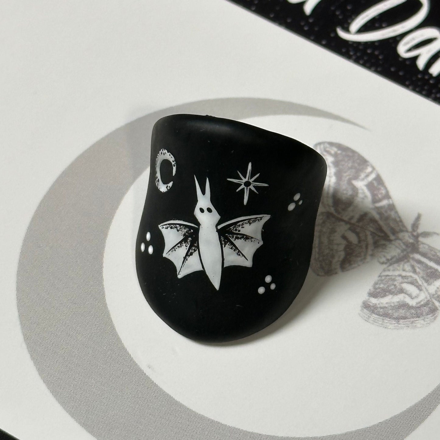 Hand Painted Gothic Halloween Bats Ring