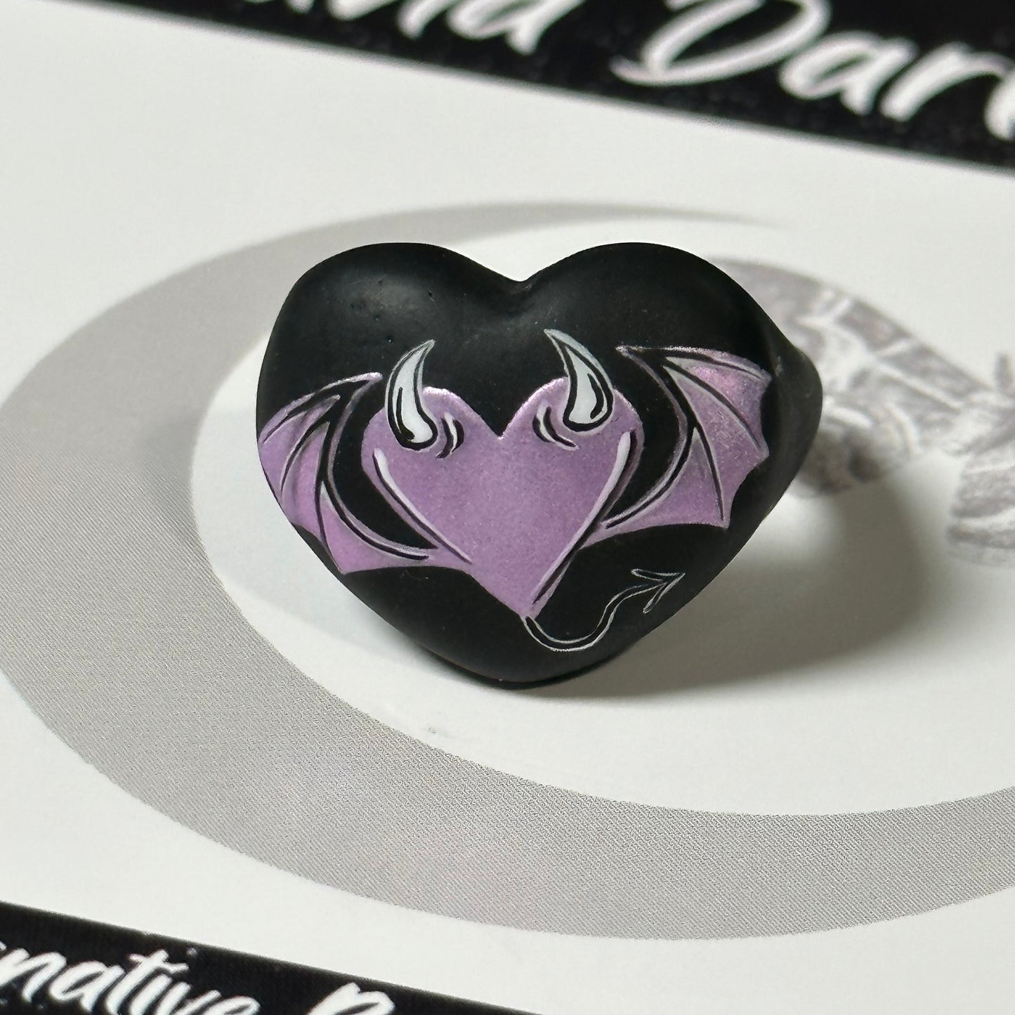 Hand Painted Gothic Heart Succubus Ring