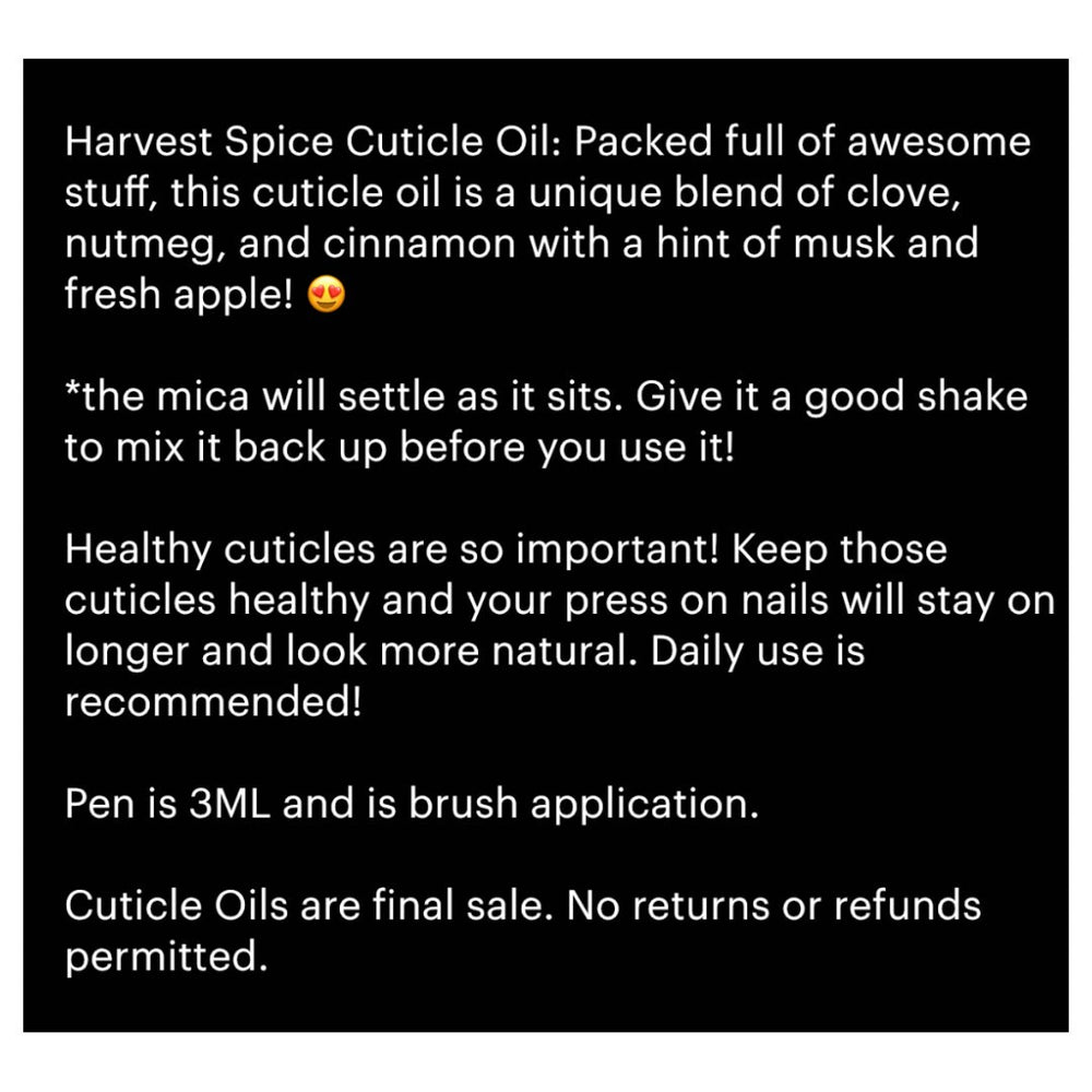 
                      
                        3ml Harvest Spice Cuticle Oil
                      
                    