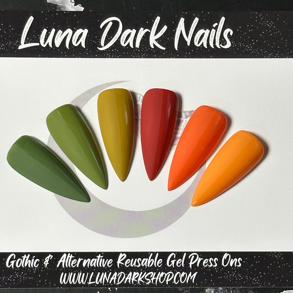 
                      
                        Fallin for Autumn, Orange Red and Green, Single Color Fall Press On Nails, Basic Nails, Gothic Nails, Witchy Nails, Reusable False Nails
                      
                    