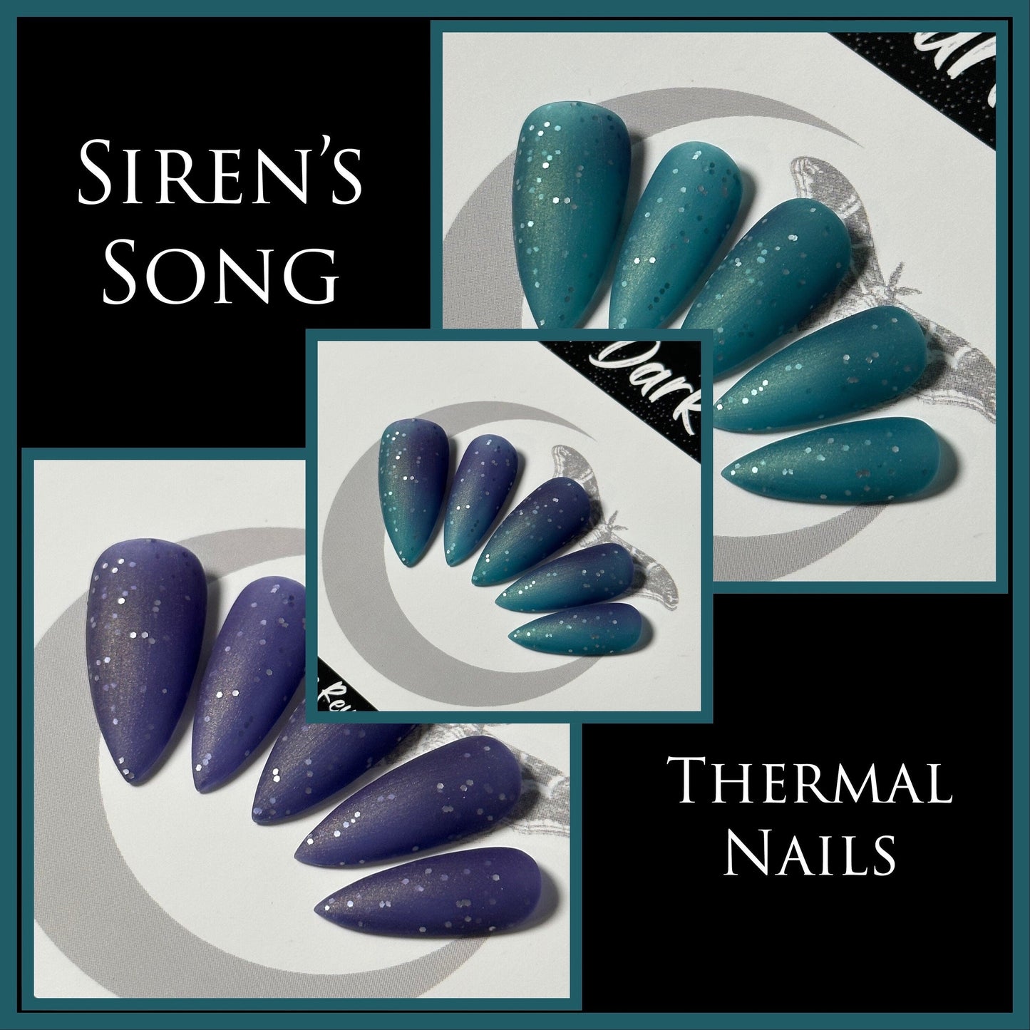 Siren’s Song, Mermaid Glitter, Purple & Green Thermal, Press On Nails, Basic Nails, Custom Gothic Nails, Witchy Nails, Reusable False Nails