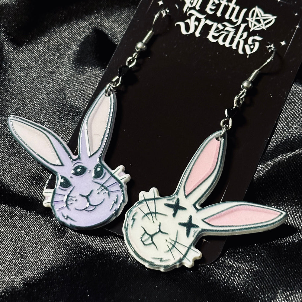 Gothic Easter Bunny Mismatched Hoop Earrings