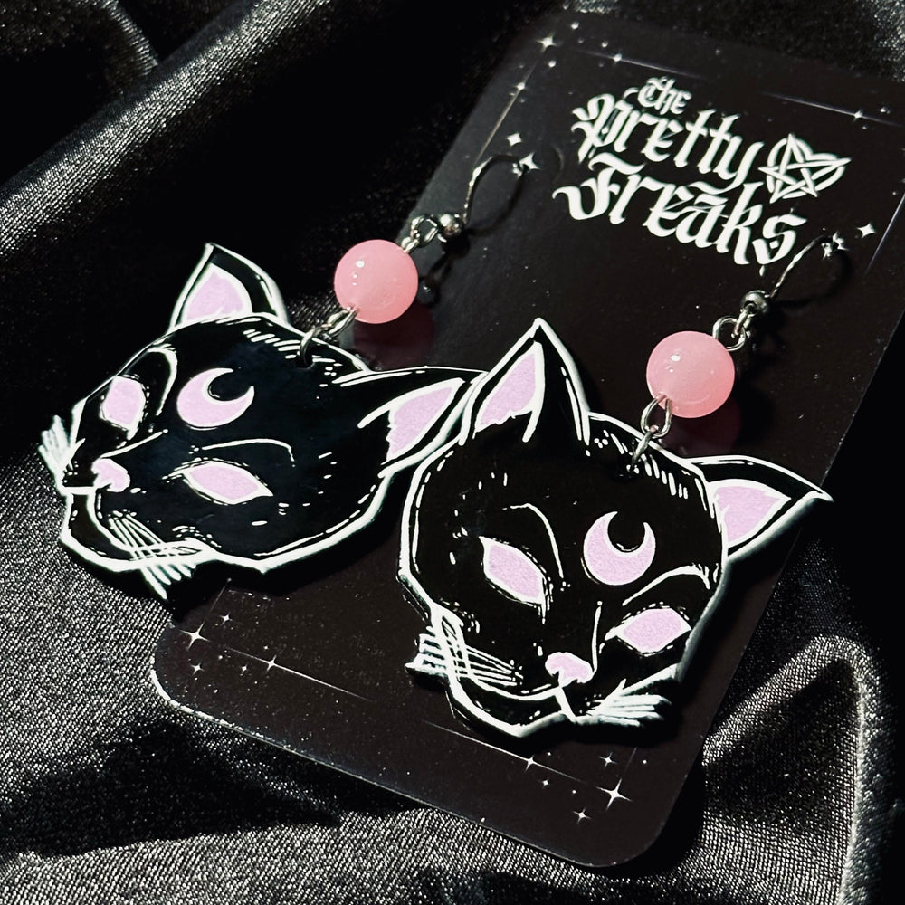 
                      
                        Pink Moon Kitty Earrings
                      
                    