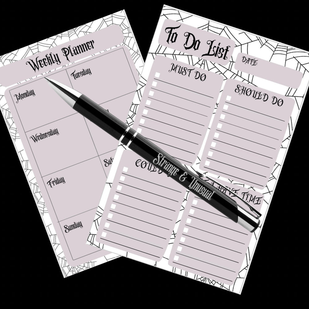 Gothic Planner Bundle, Productivity & Task Management, Spooky Cute Goth Stationary, To-Do List Pad, Weekly Planner Pad, Spiderweb Stationary