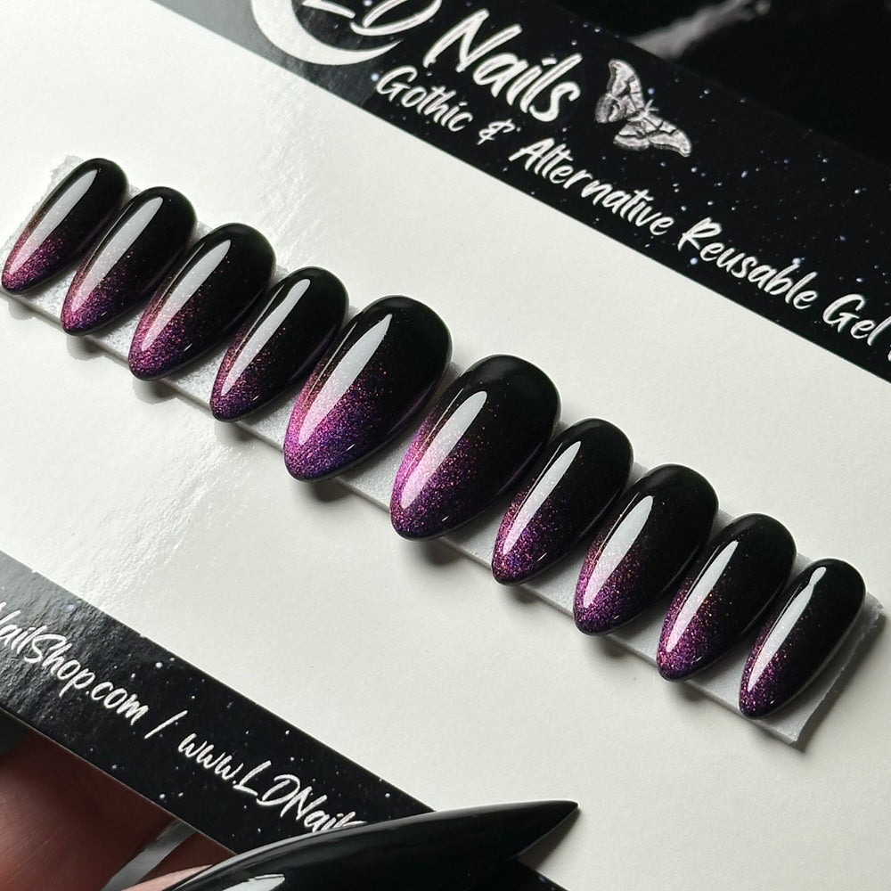 
                      
                        9D Cat Eye Ombré, French Tip Colour Shift Nails, Press On Nails, Gothic Press Ons, Witchy Nails, Reusable False Nails, Alternative Nails
                      
                    