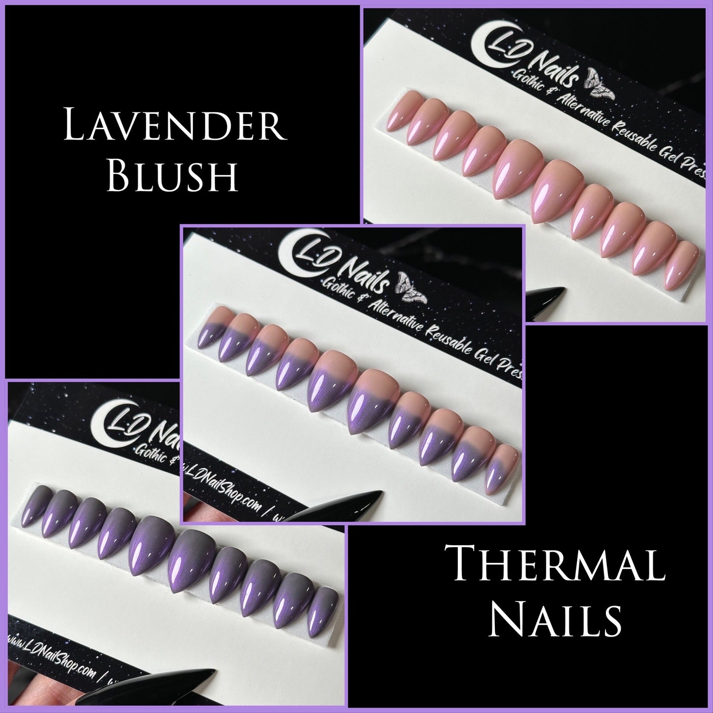 Lavender Blush, Purple and Pink Thermal Press On Nails, Pearly Purple Witchy Nails, Basic Nails, Reusable False Nails, Alternative Nails